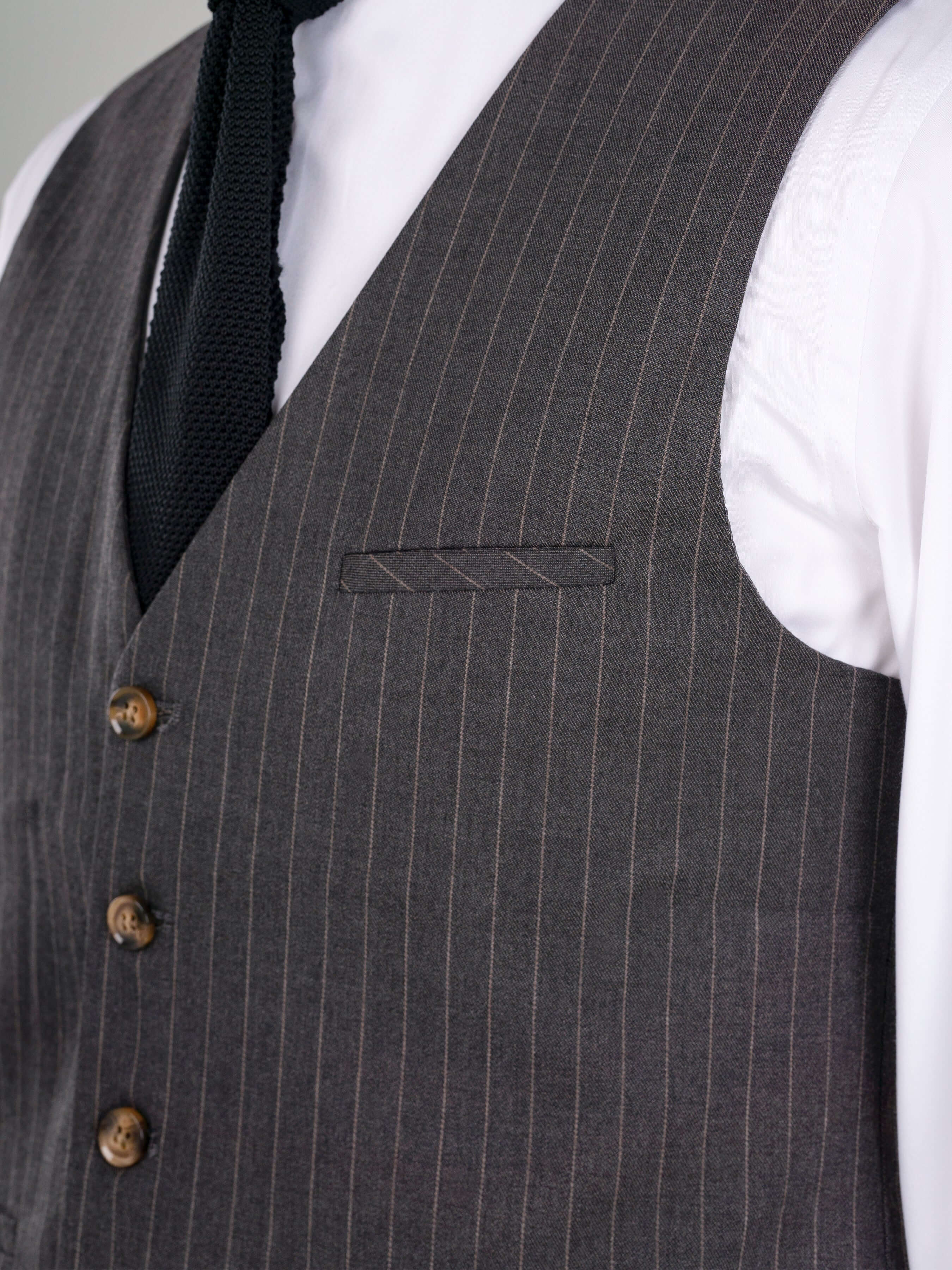 Single Row Button Vest - Dark Grey with Brown Pinstripe
