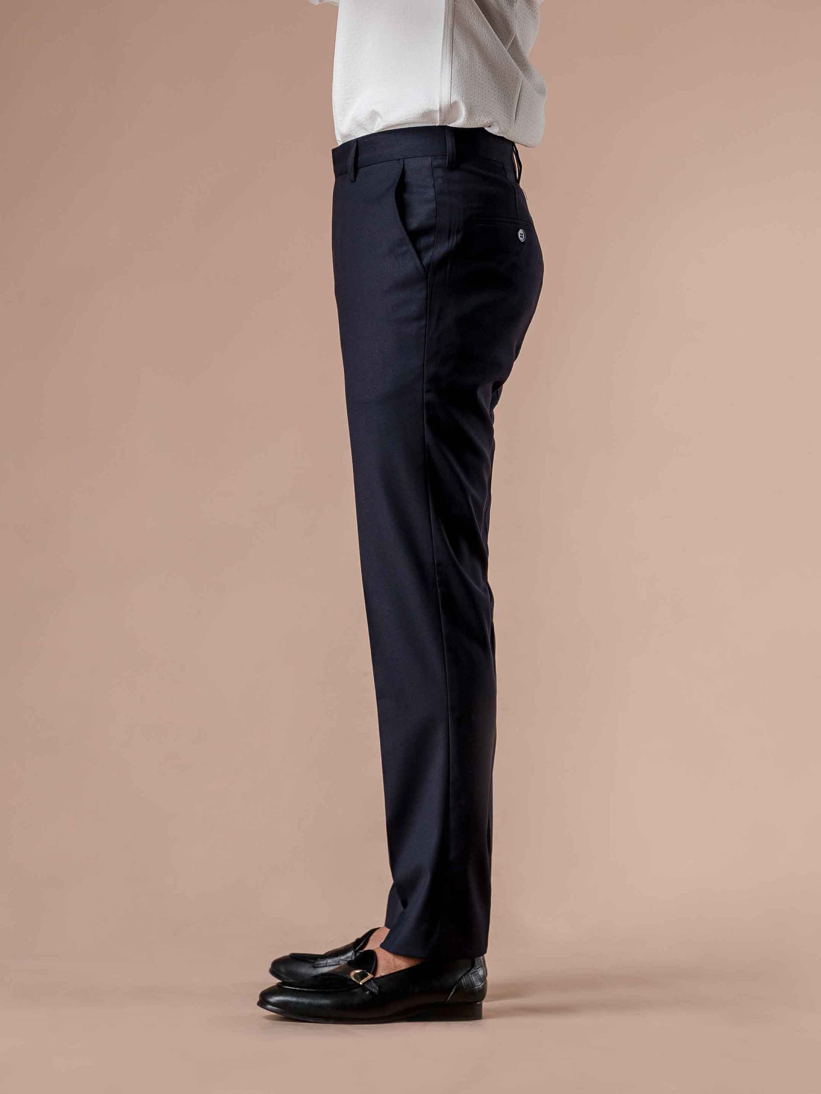 Trousers With Belt Loop - Dark Blue Plain (Slim Straight)