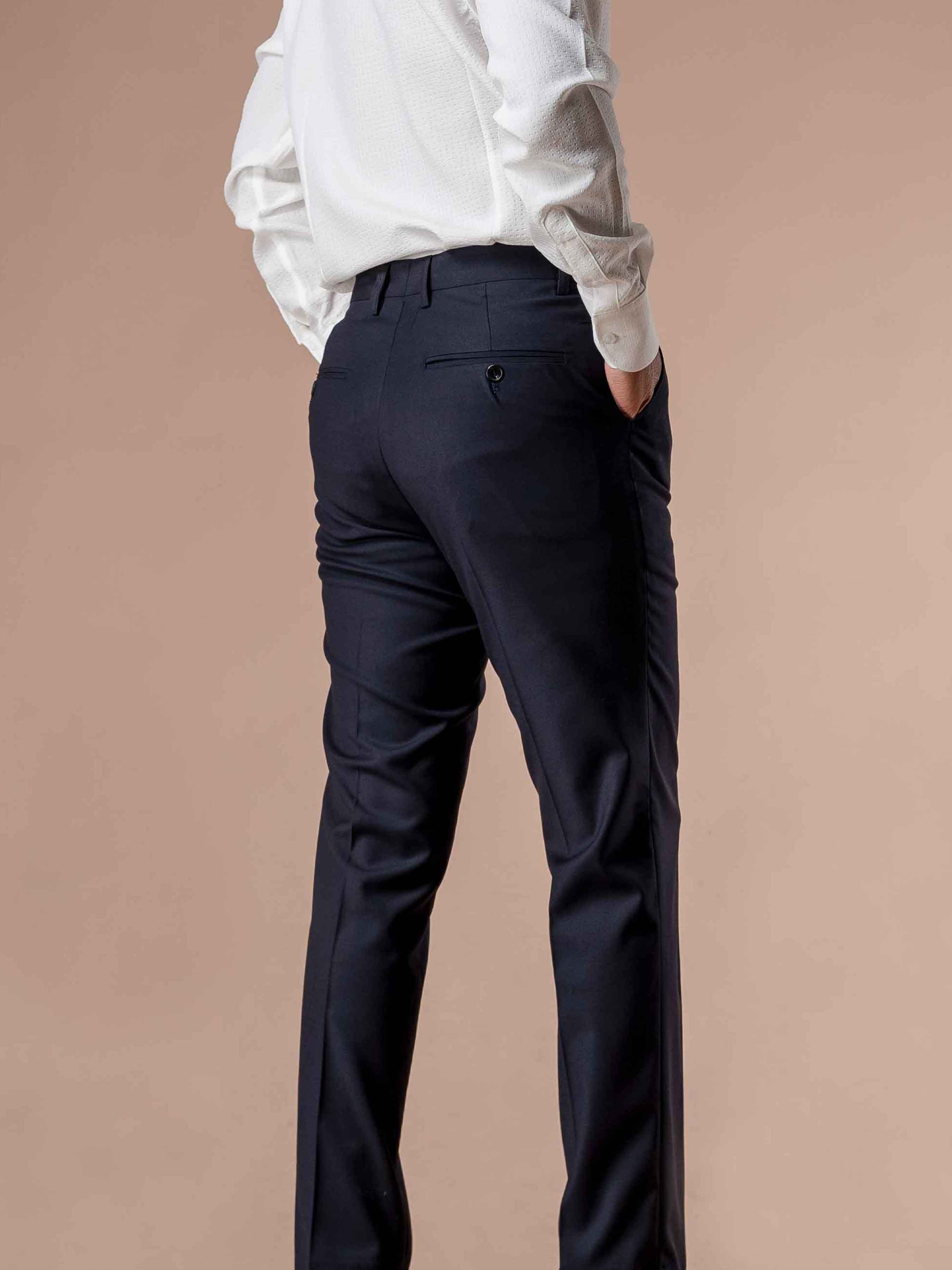 Trousers With Belt Loop - Dark Blue Plain (Slim Straight)