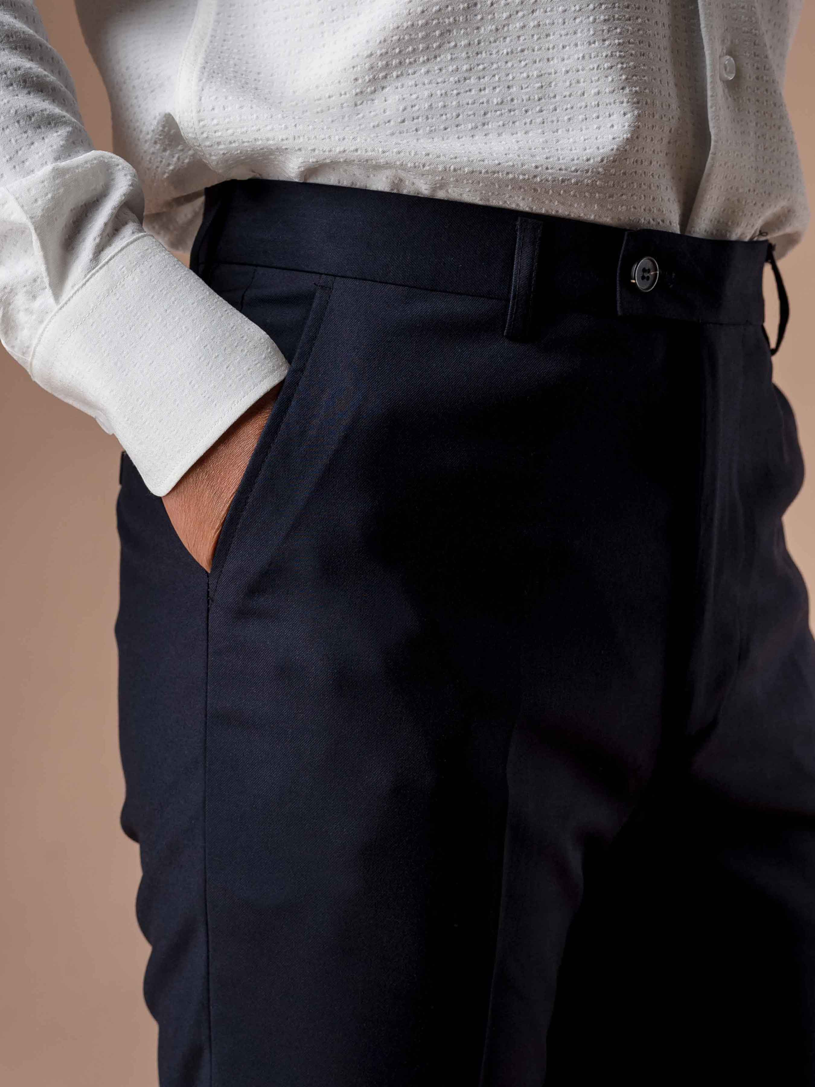 Trousers With Belt Loop - Dark Blue Plain (Slim Straight)