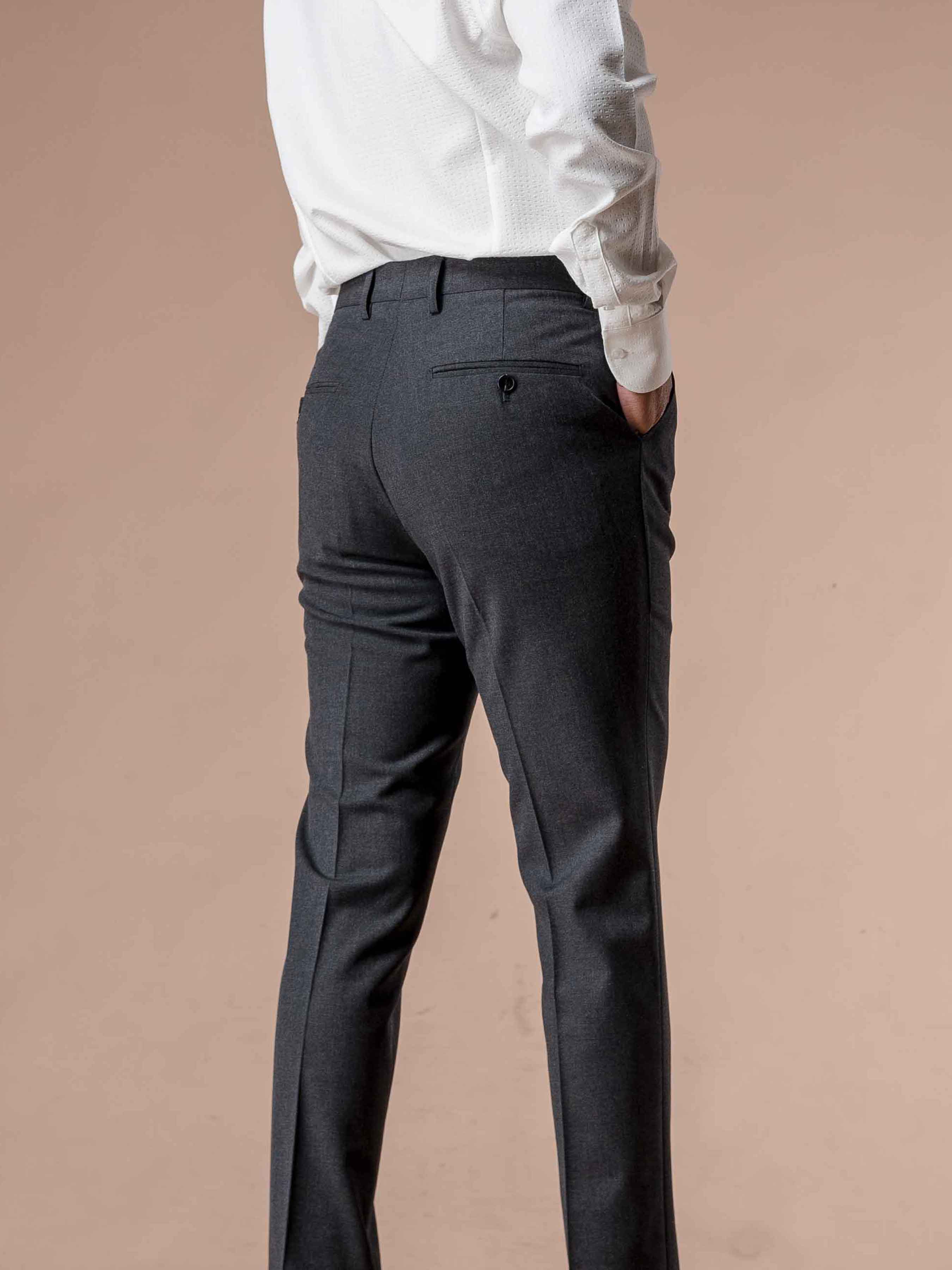 Trousers With Belt Loop - Dark Grey Plain (Slim Straight)