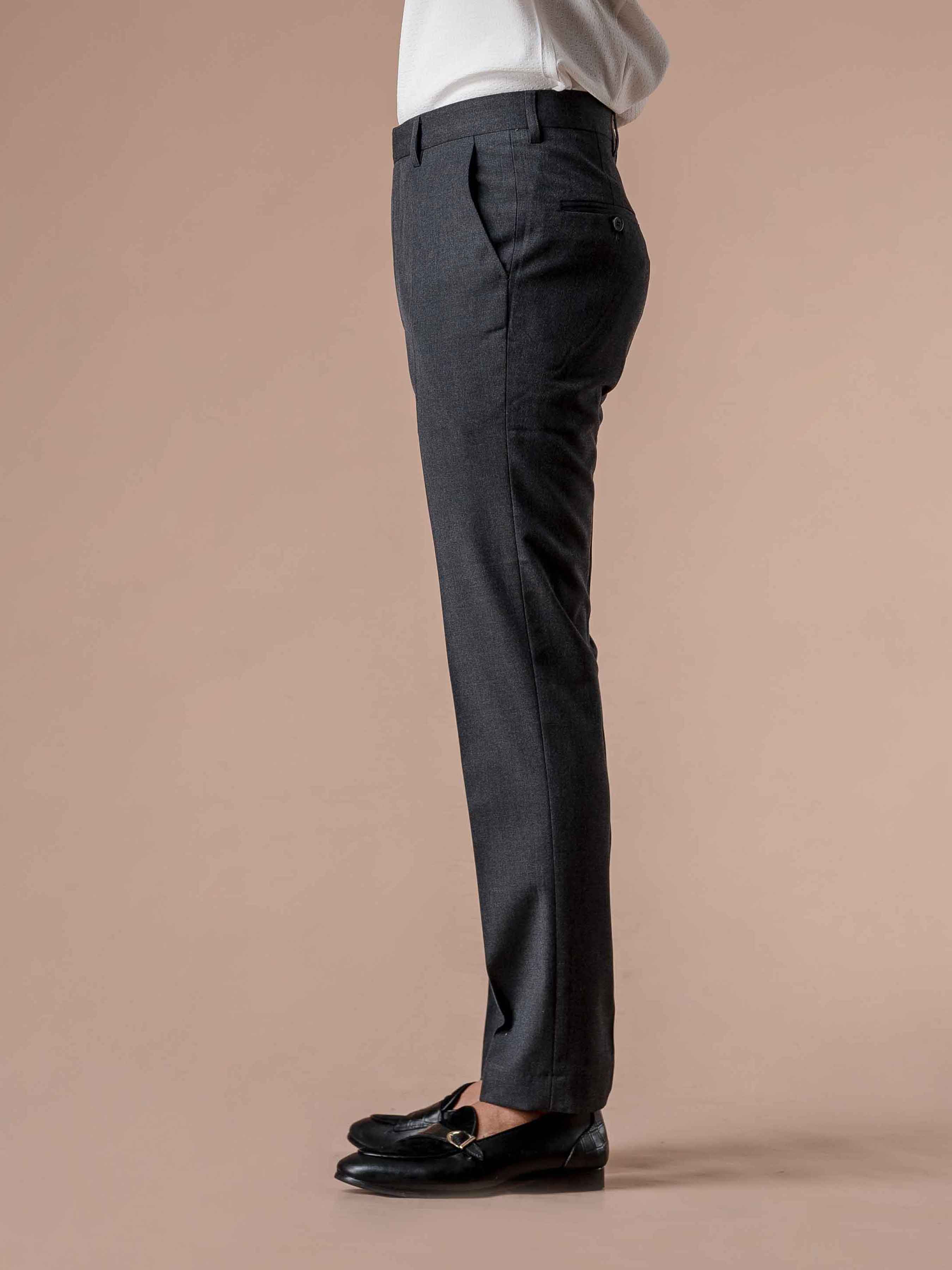 Trousers With Belt Loop - Dark Grey Plain (Slim Straight)