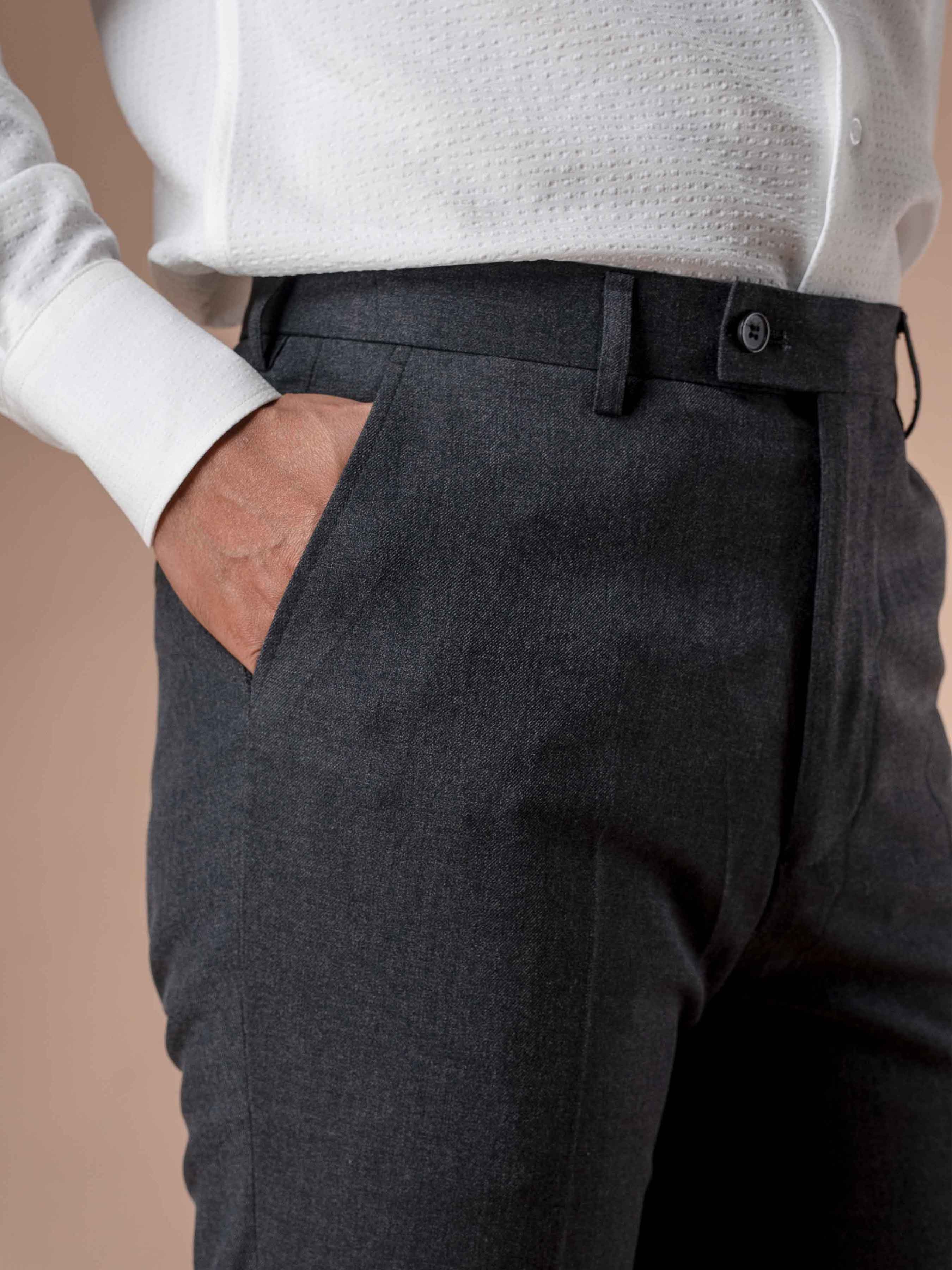 Trousers With Belt Loop - Dark Grey Plain (Slim Straight)