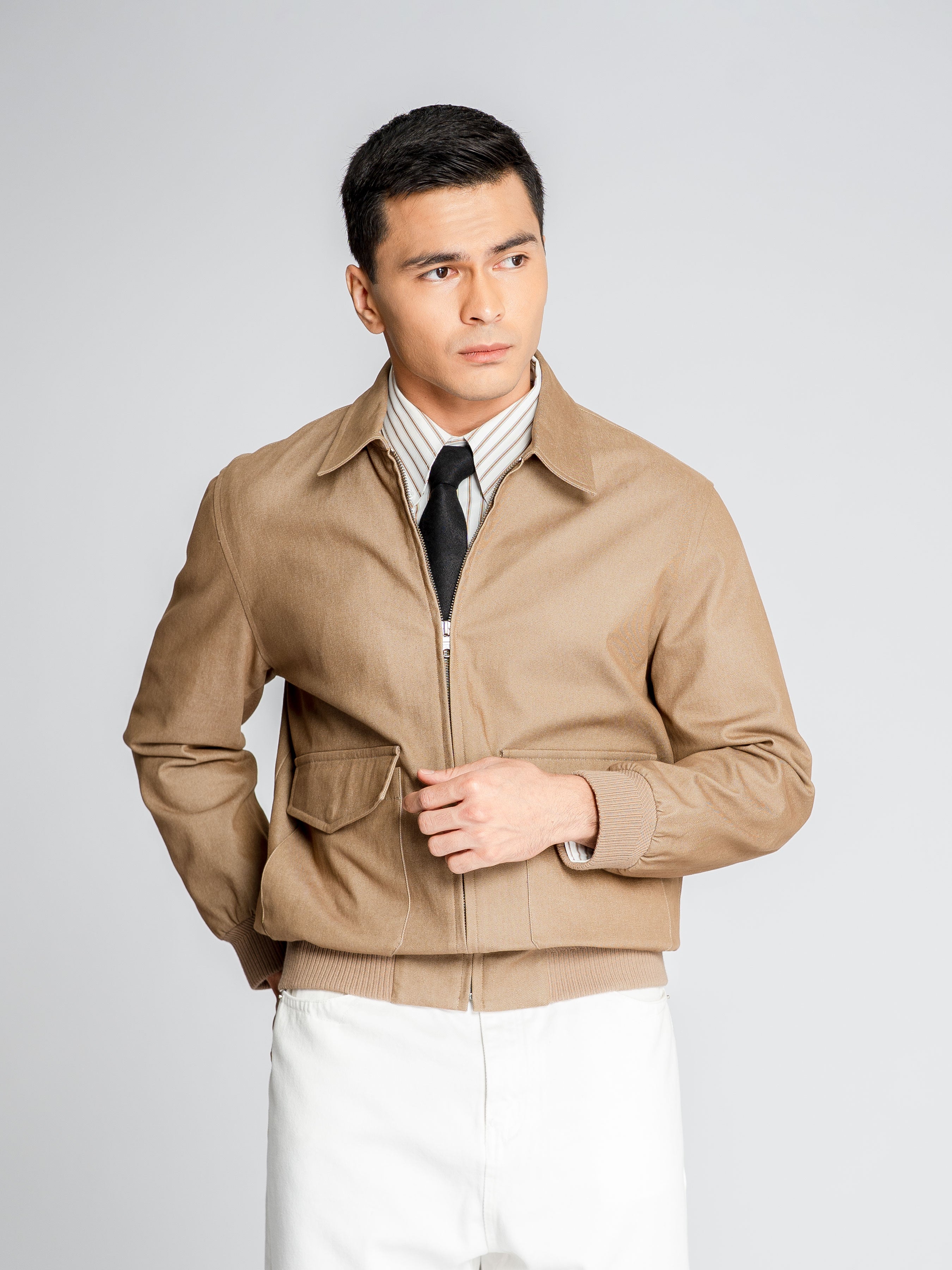 Denim Bomber Jacket - Khakis