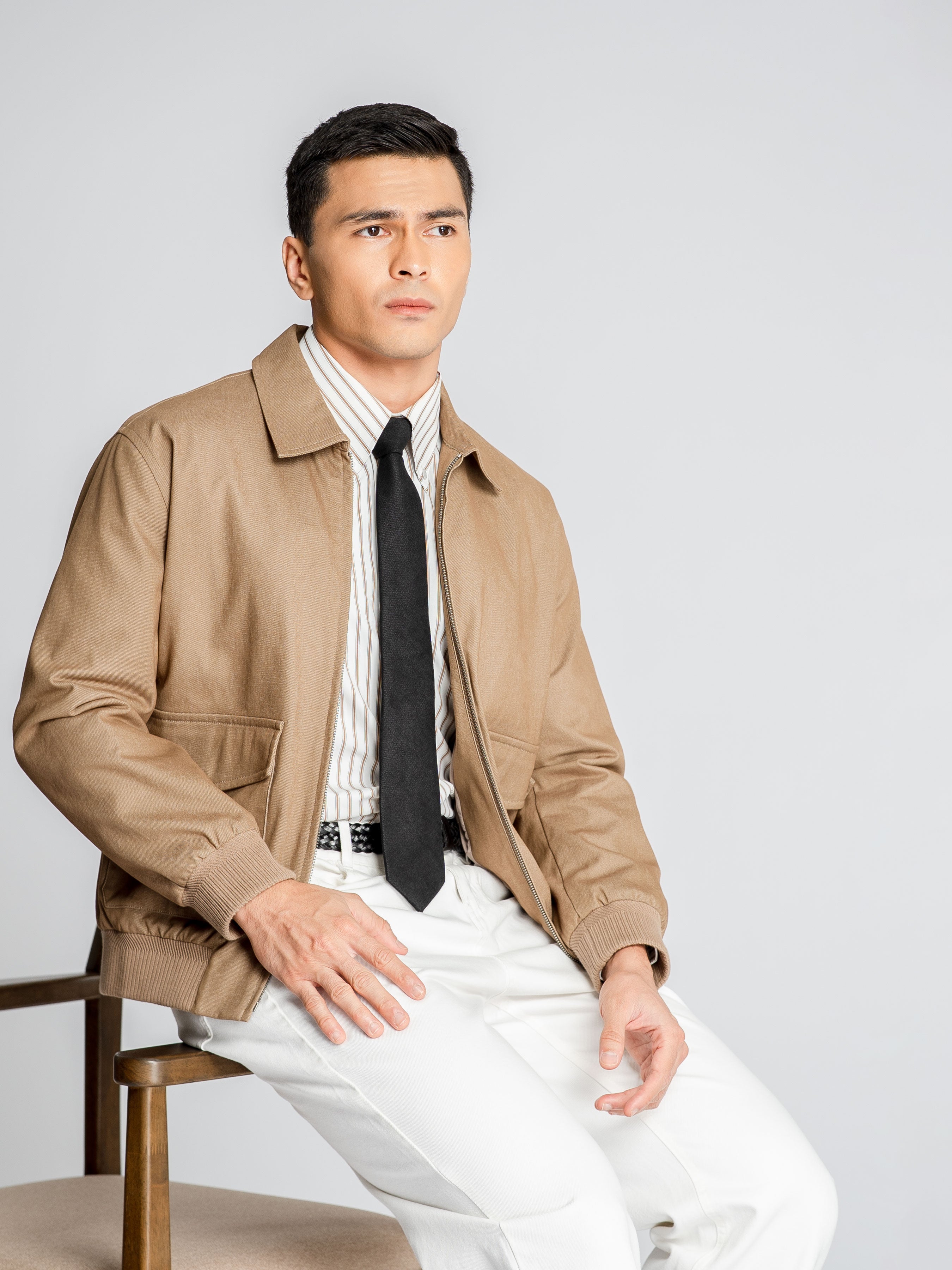 Denim Bomber Jacket - Khakis