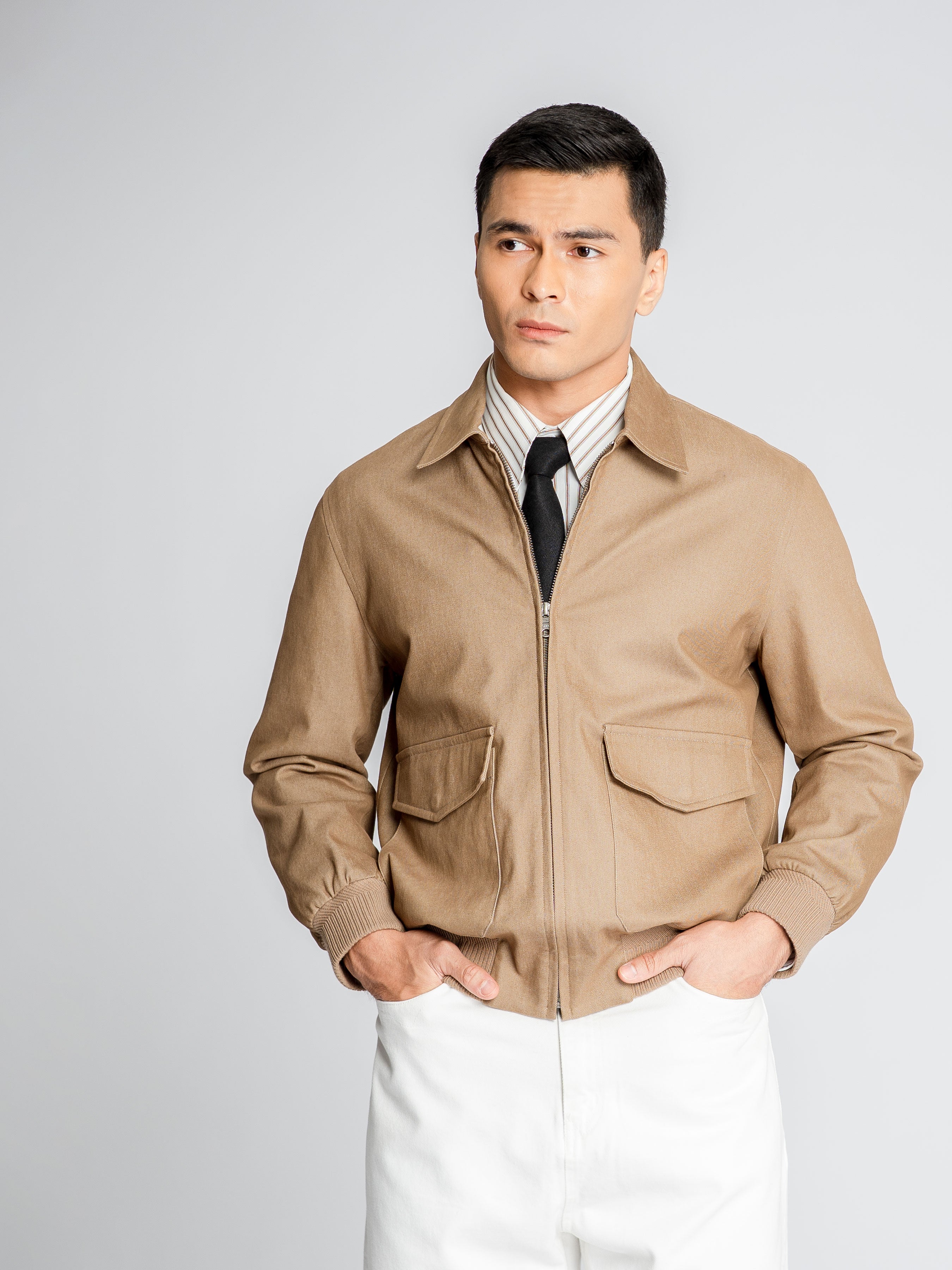 Denim Bomber Jacket - Khakis
