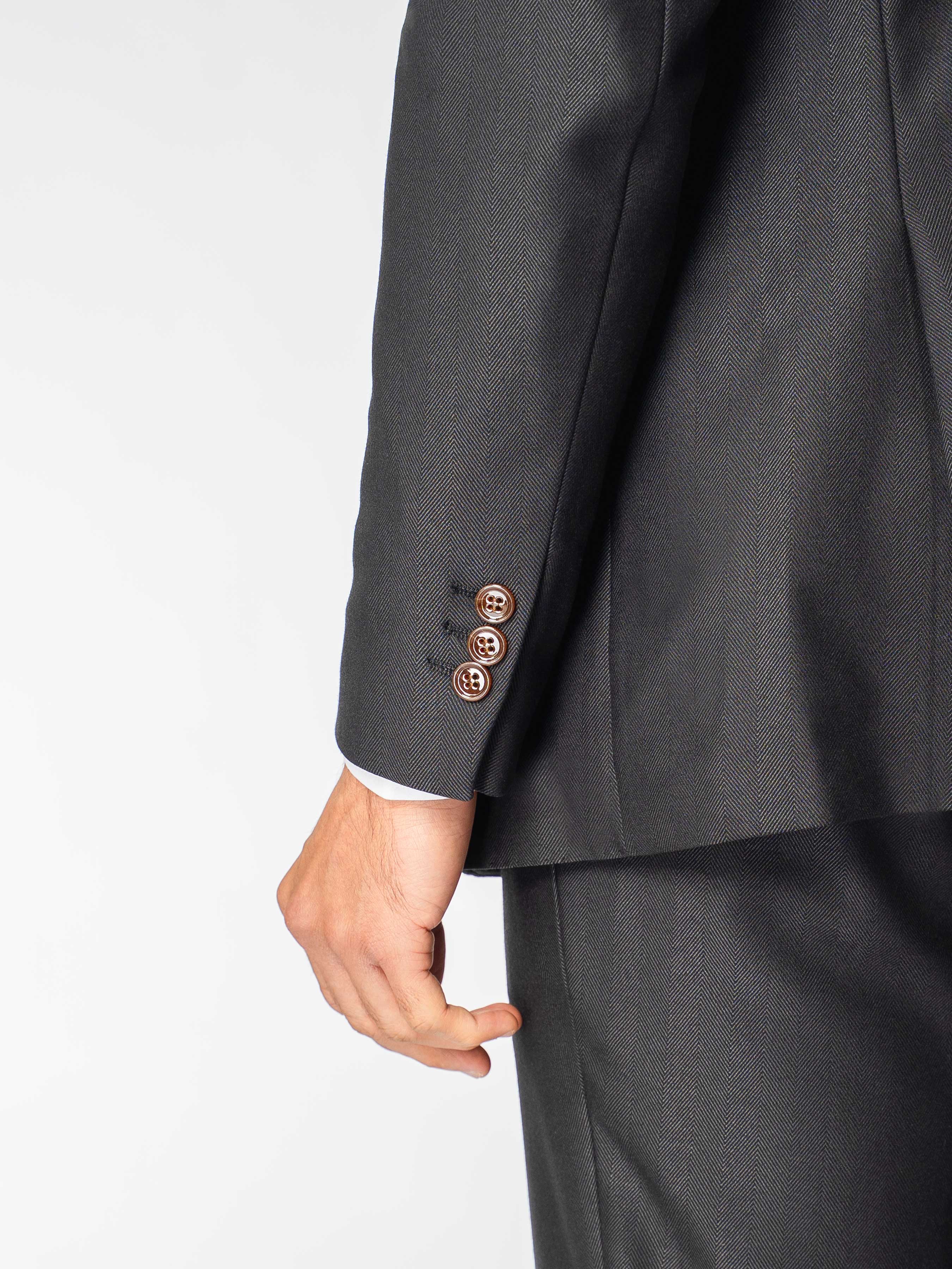 Double Breasted Suit Blazer – Grey Charcoal Shadow Stripe (Peak Lapel)