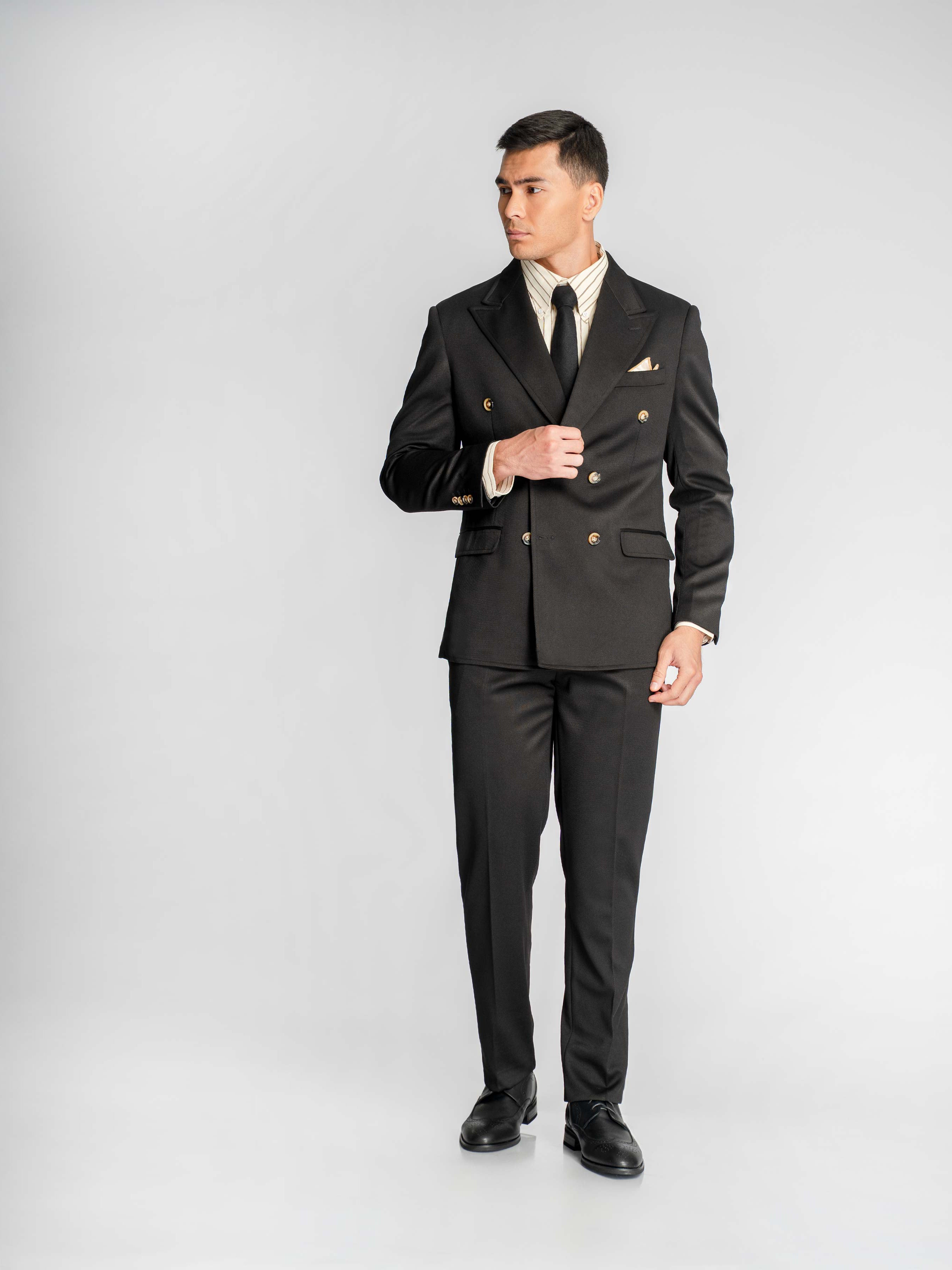 Double Breasted Suit Blazer – Onxy Black (Peak Lapel)
