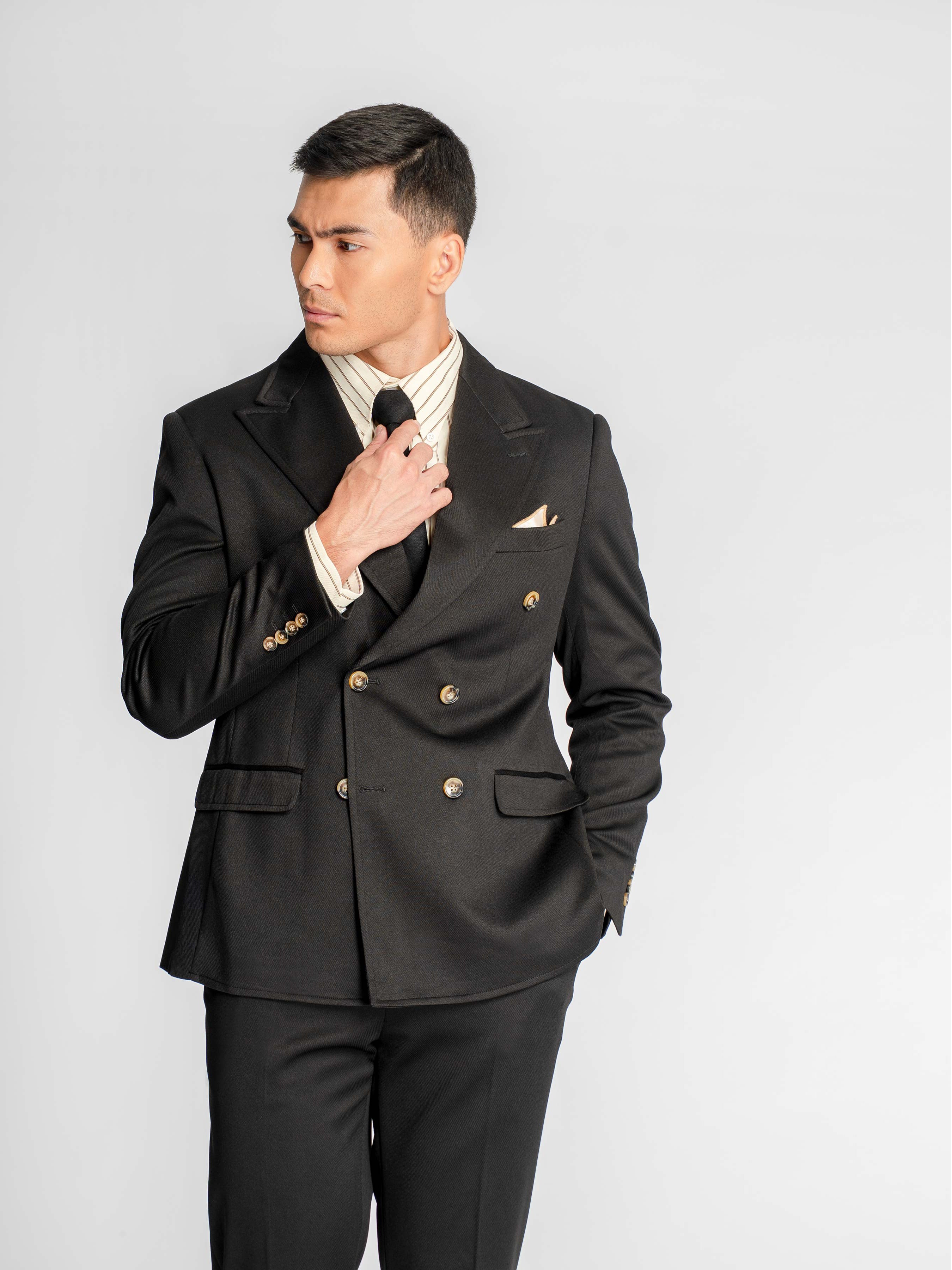 Double Breasted Suit Blazer – Onxy Black (Peak Lapel)
