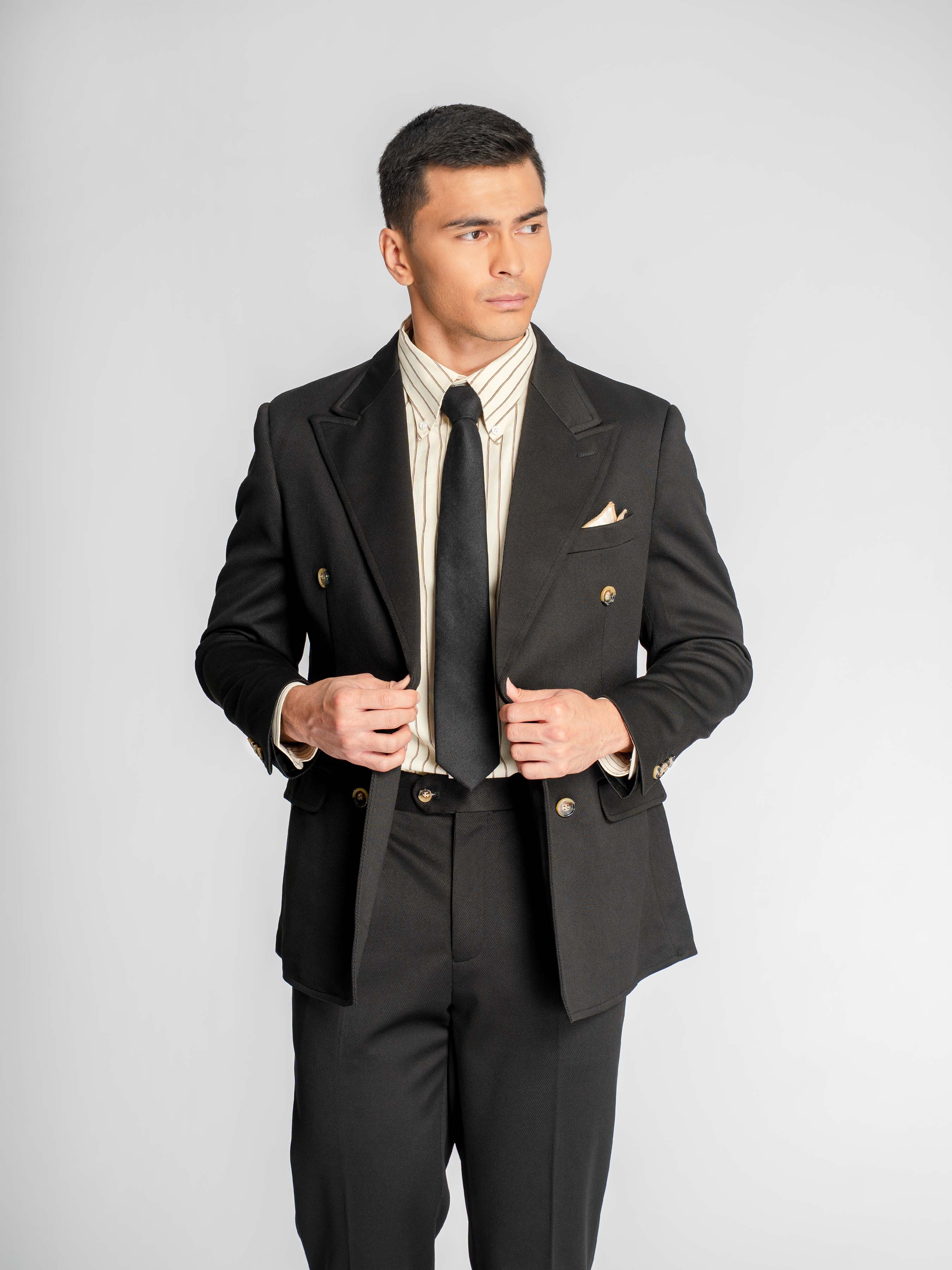 Double Breasted Suit Blazer – Onxy Black (Peak Lapel)