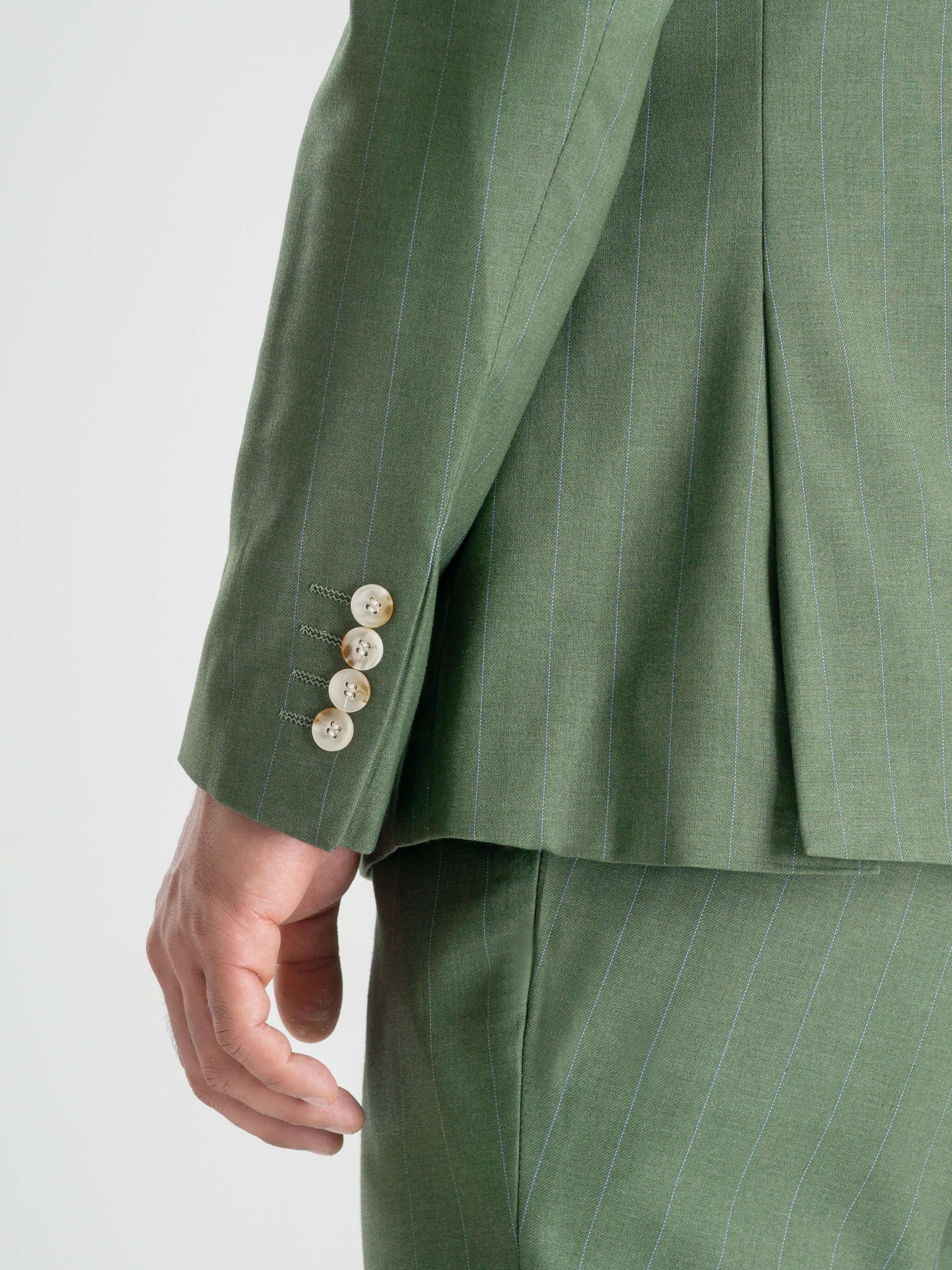 Double Breasted Suit Blazer - Moss Green Stripe (Peak Lapel)