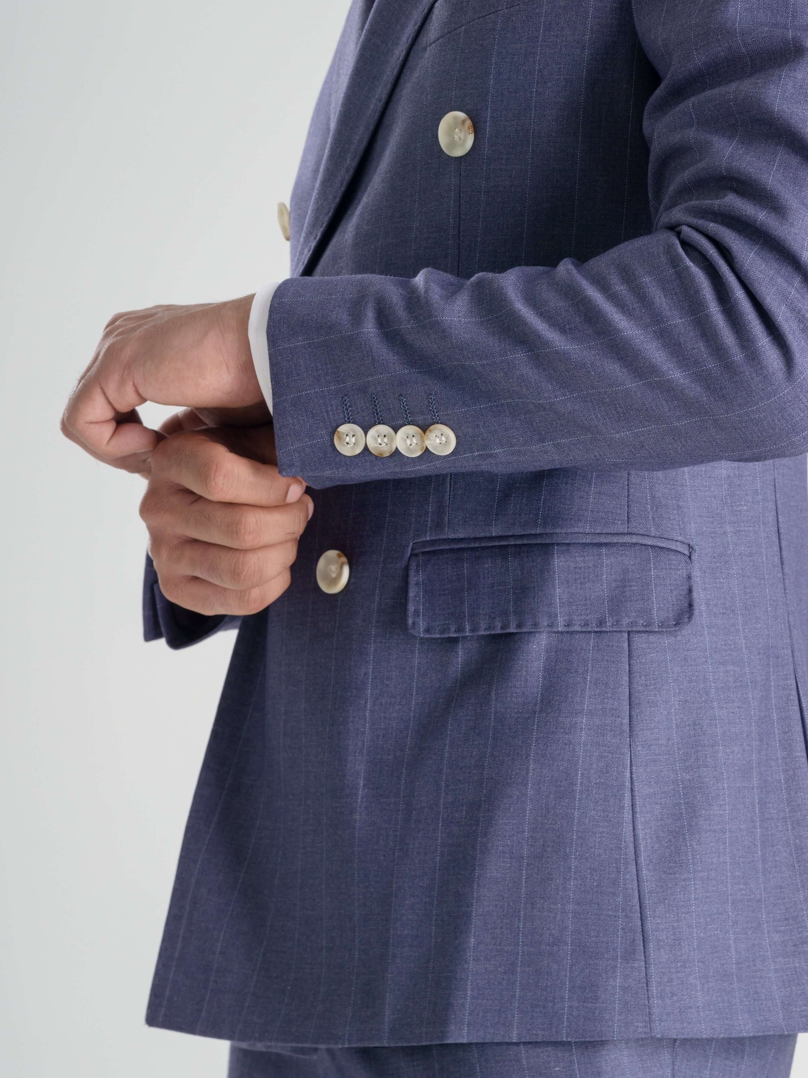 Double Breasted Suit Blazer - Iris Blue Stripe (Peak Lapel)
