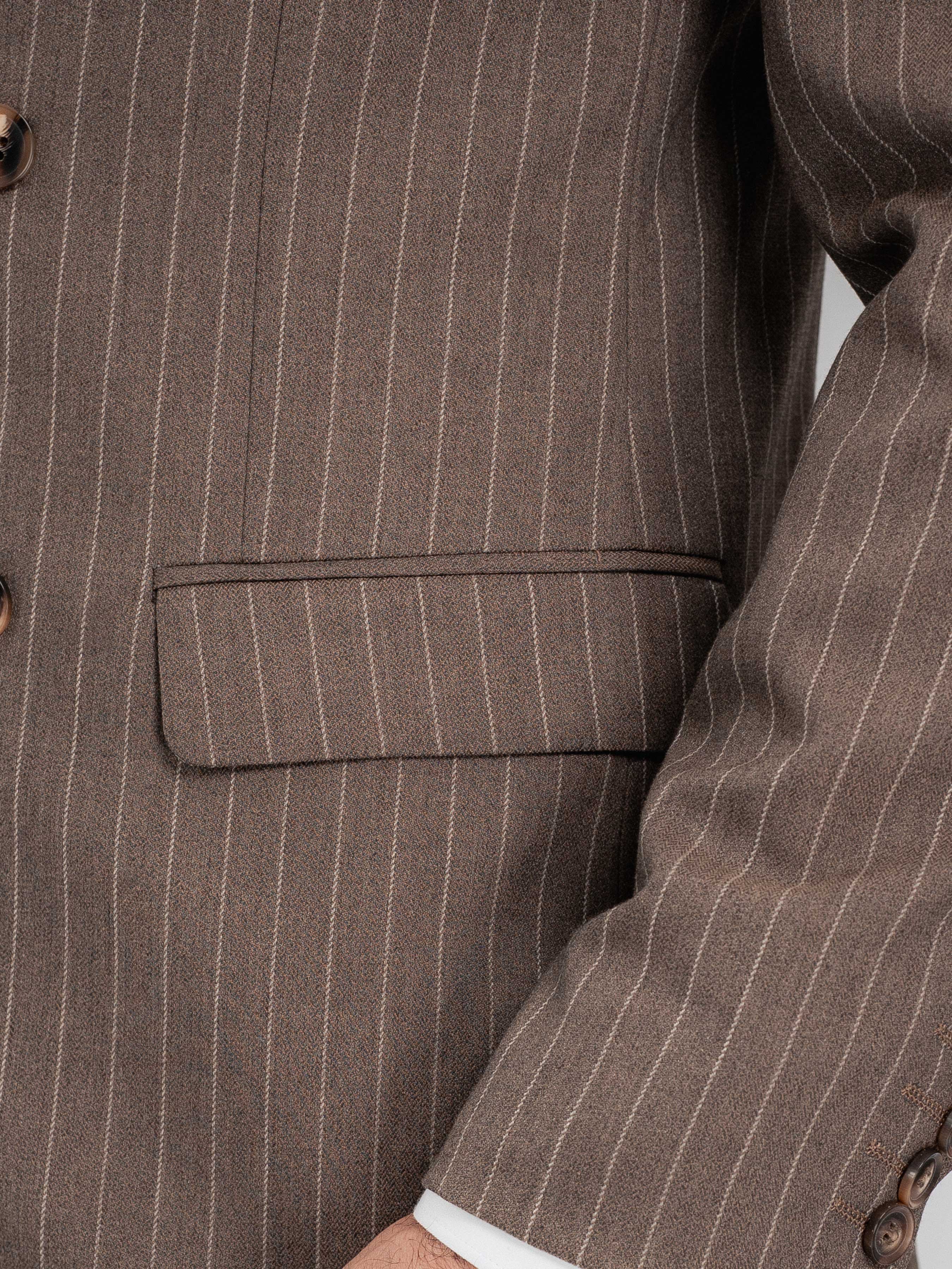 DoubleBreastedSuitBlazerBrownPinstripesPeakLapelSidePocket - Zeve