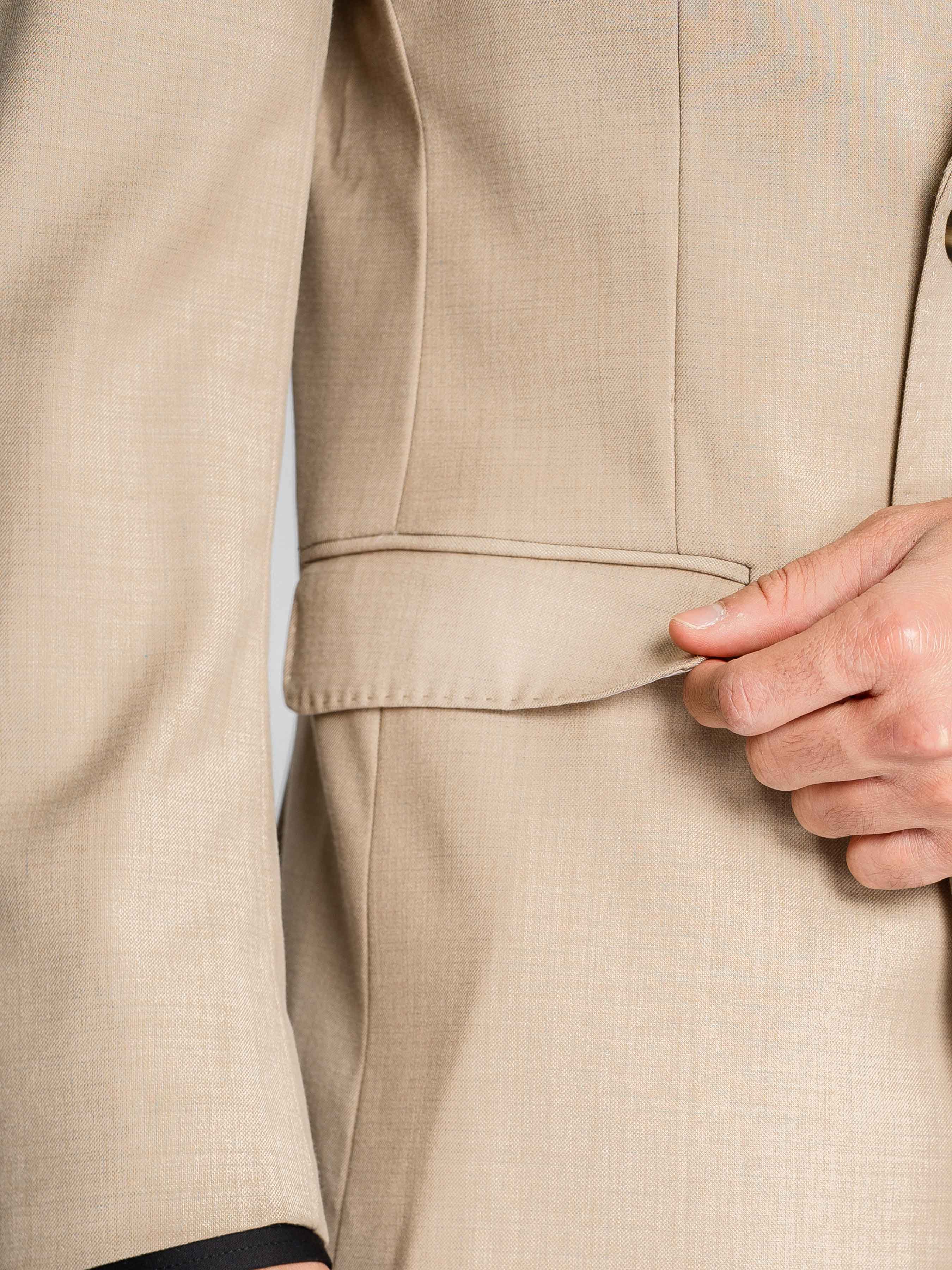 Double Breasted Suit Blazer – Cream Beige Plain (Peak Lapel)