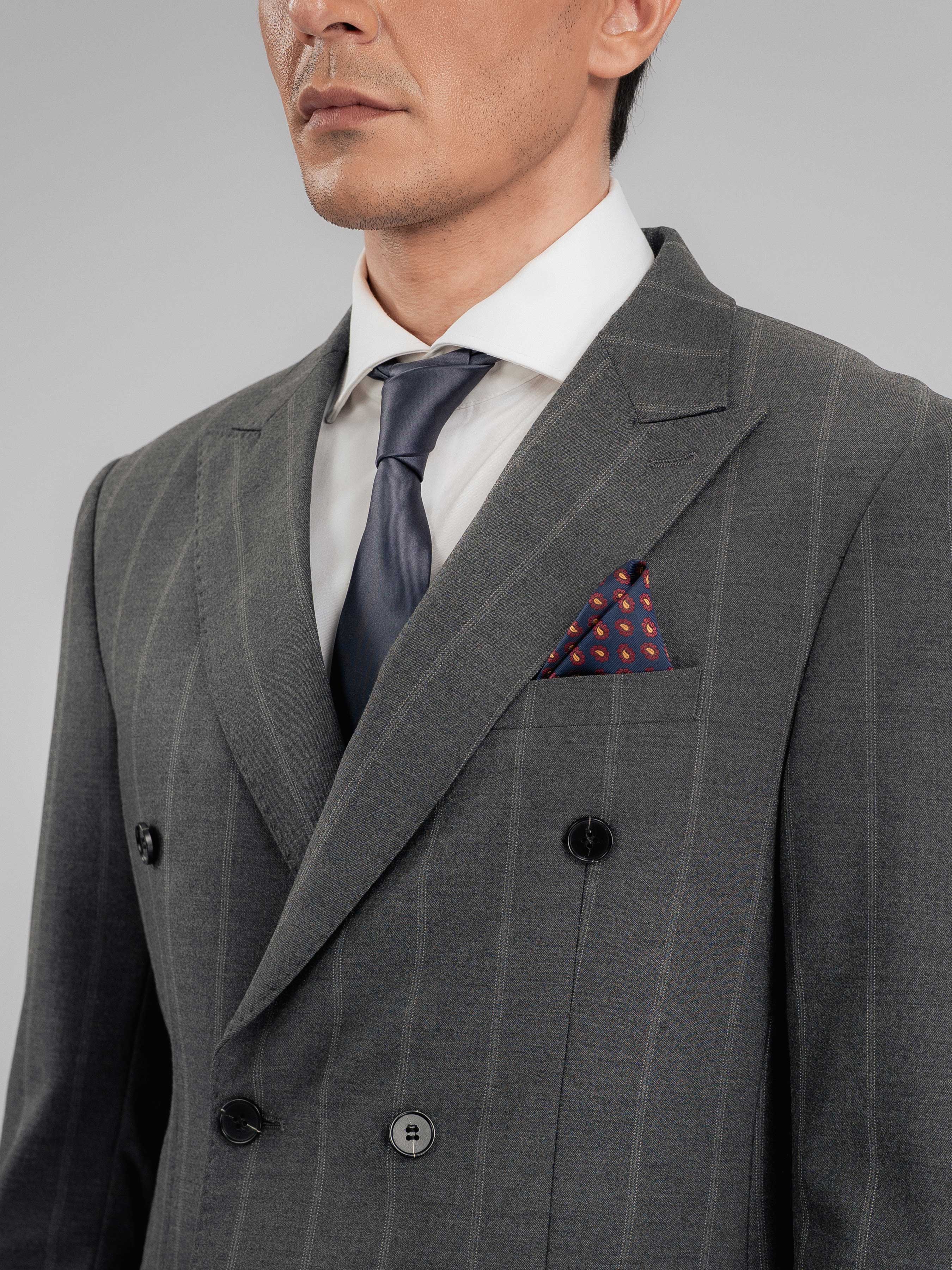 Double Breasted Suit Blazer - Dark Grey Wide Stripe (Peak Lapel)