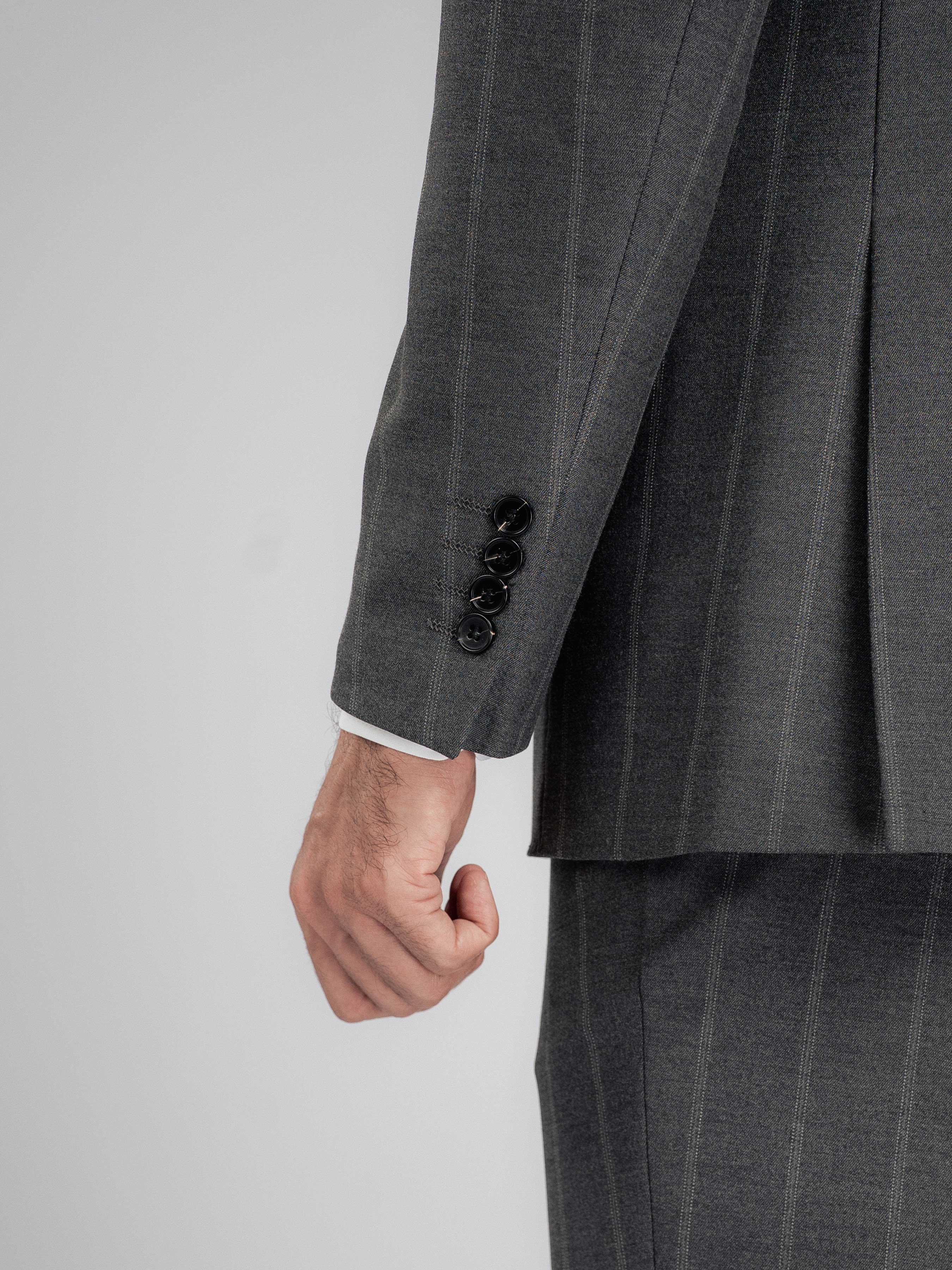 DoubleBreastedSuitBlazerDarkGreyWideStripesPeakLapelCuff - Zeve