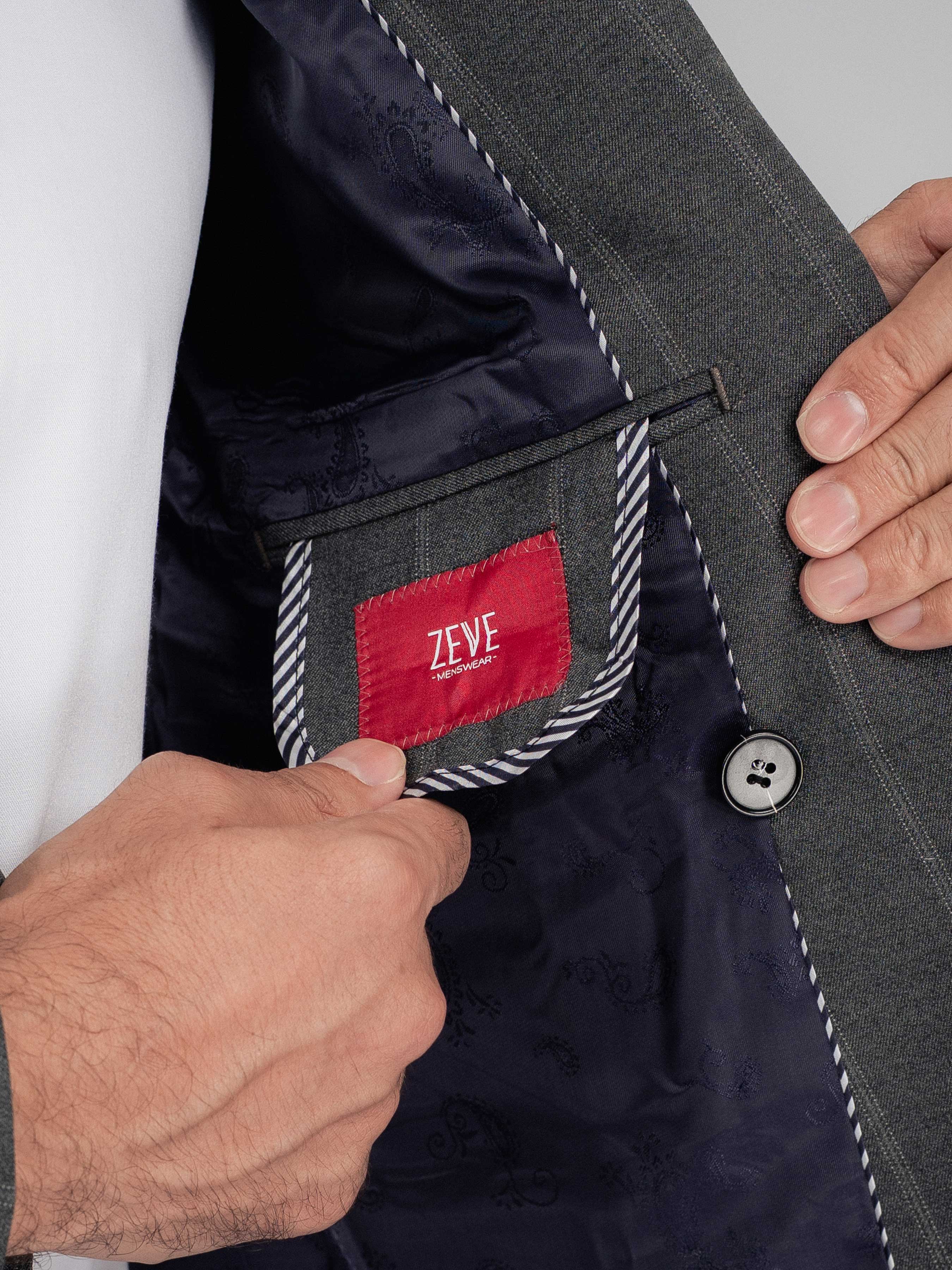 Double Breasted Suit Blazer - Dark Grey Wide Stripe (Peak Lapel)