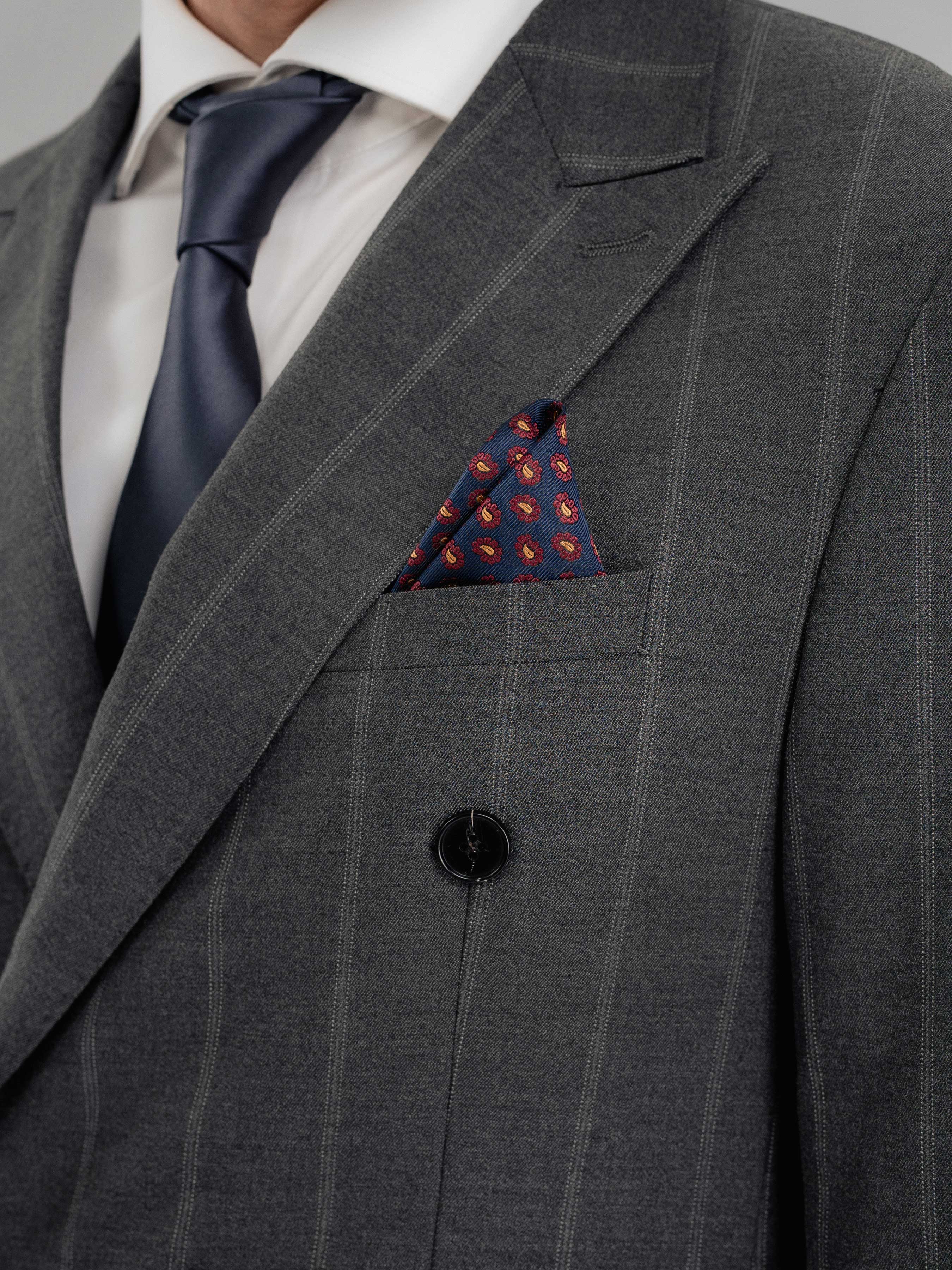 Double Breasted Suit Blazer - Dark Grey Wide Stripe (Peak Lapel)
