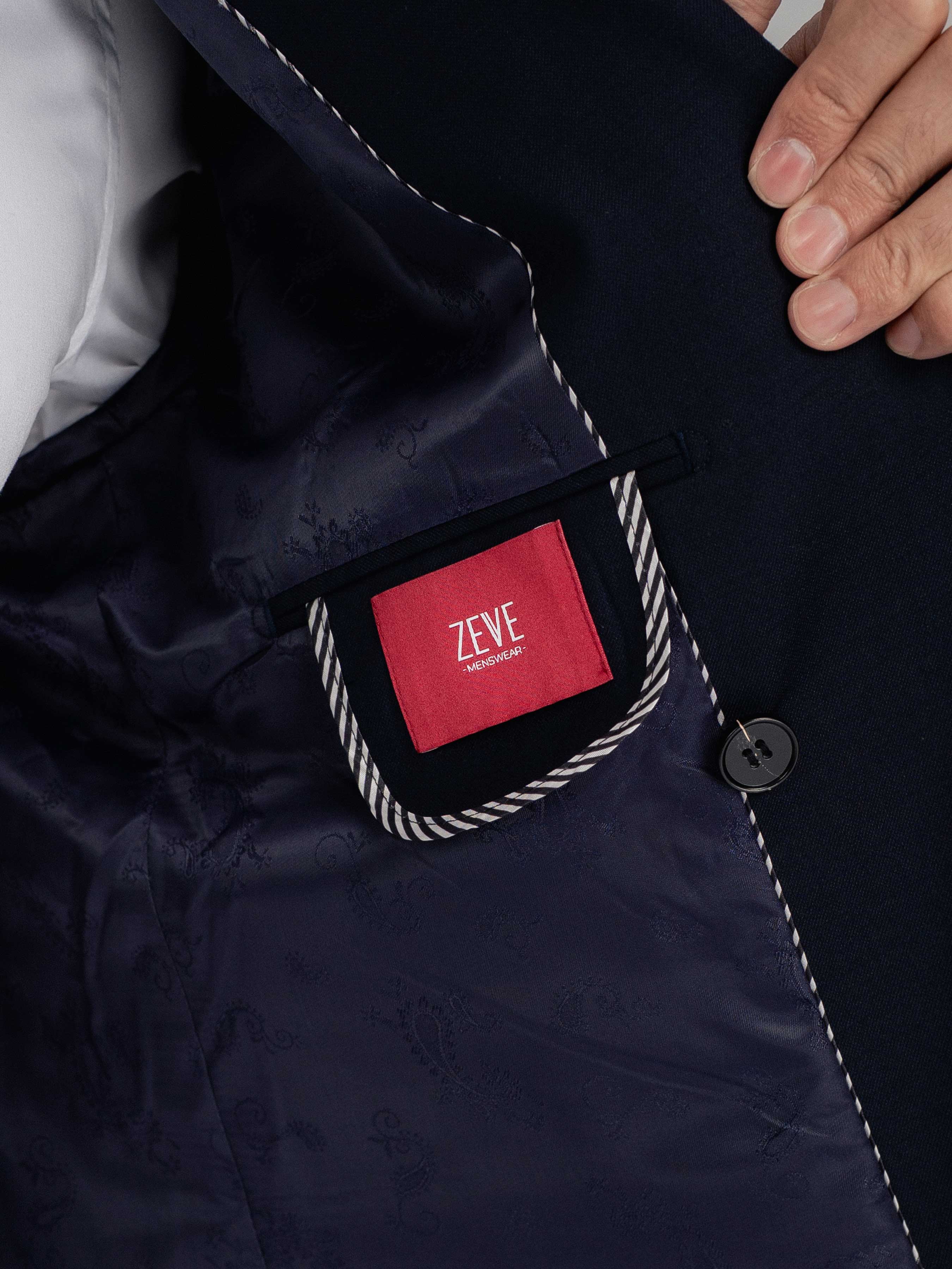 DoubleBreastedSuitBlazerDeepBluePlainPeakLapelInsidePocket - Zeve