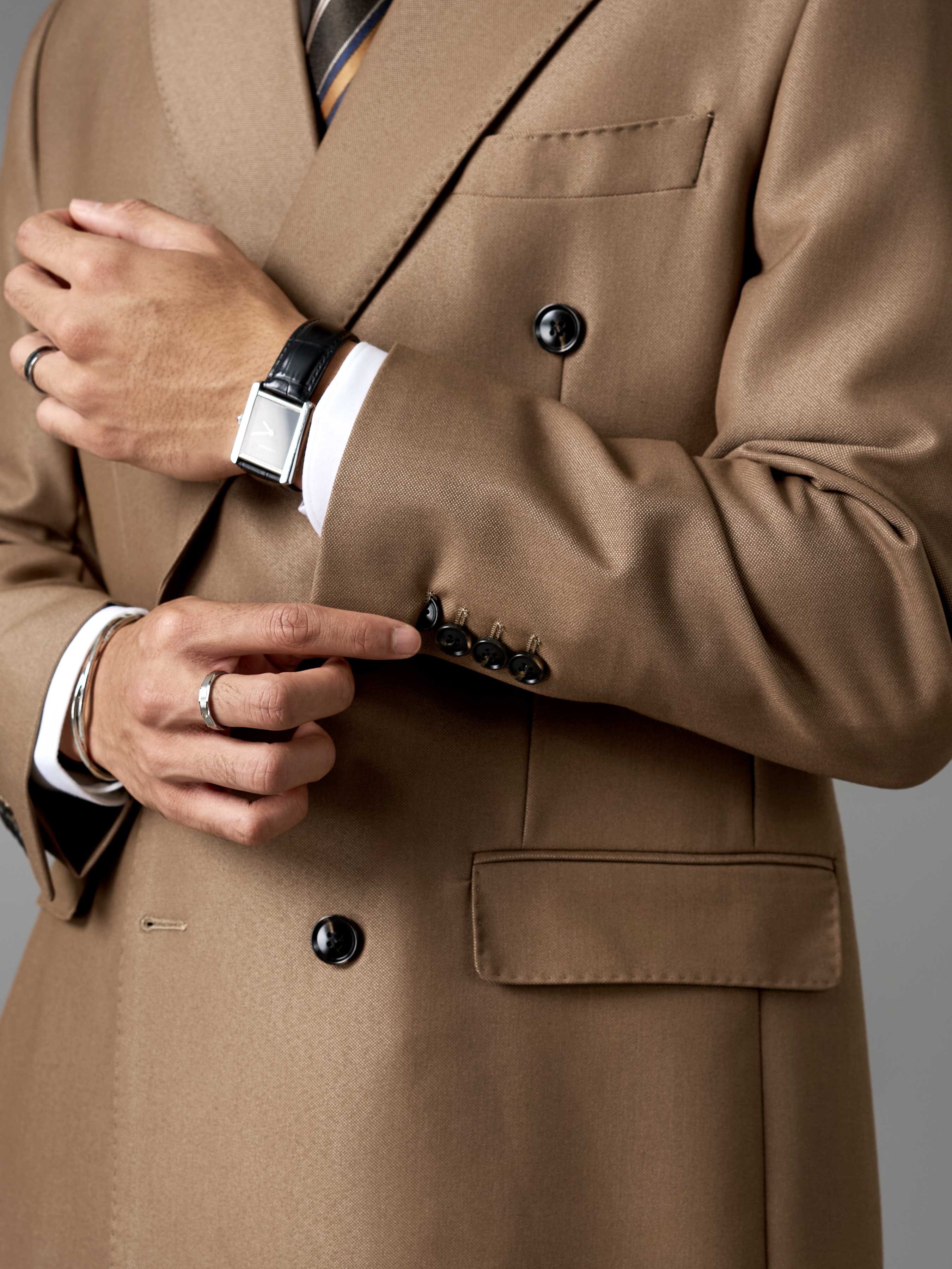 Double Breasted Suit Blazer - Golden Khaki (Regular Fit)