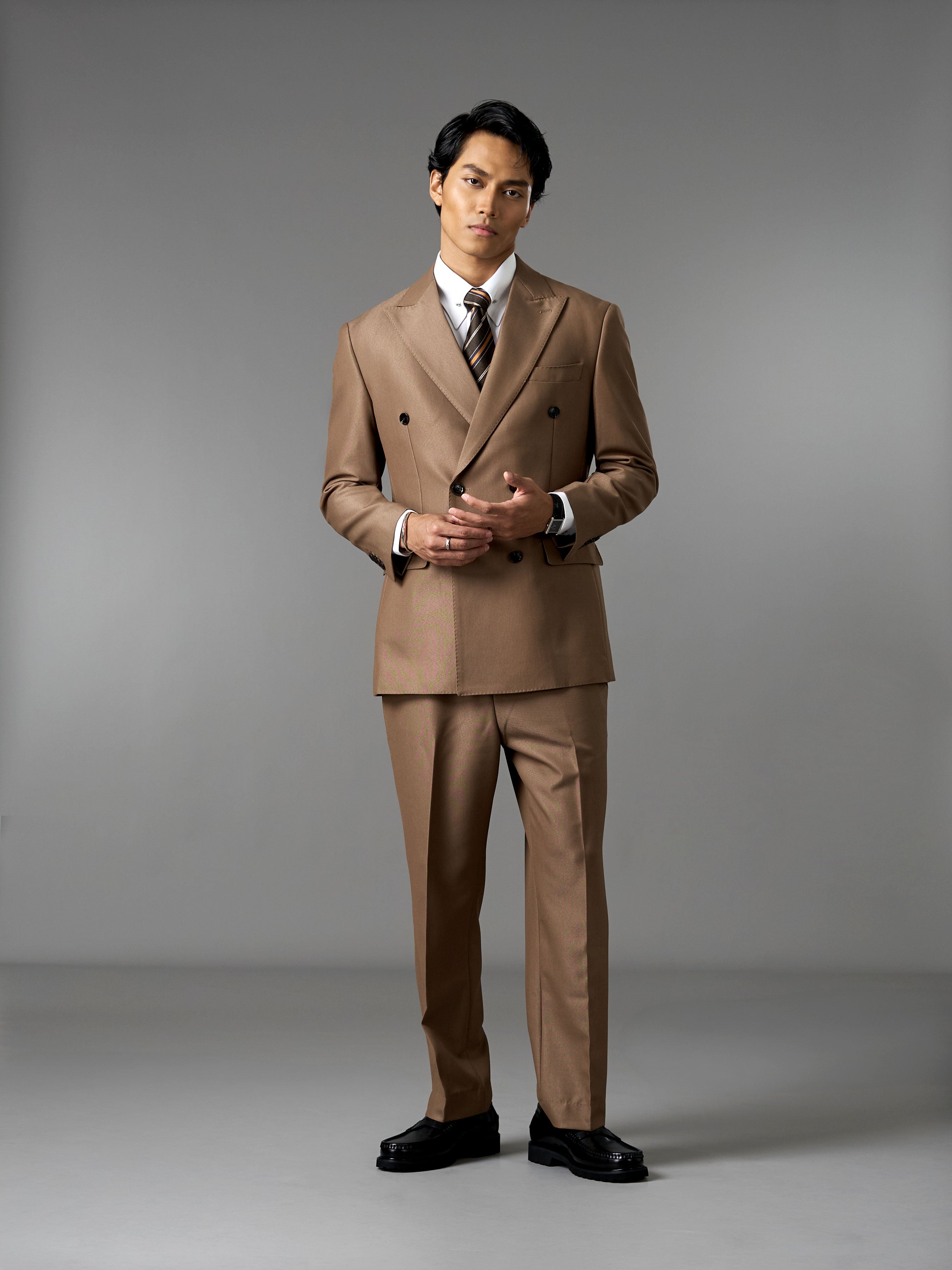 Double Breasted Suit Blazer - Golden Khaki (Regular Fit)