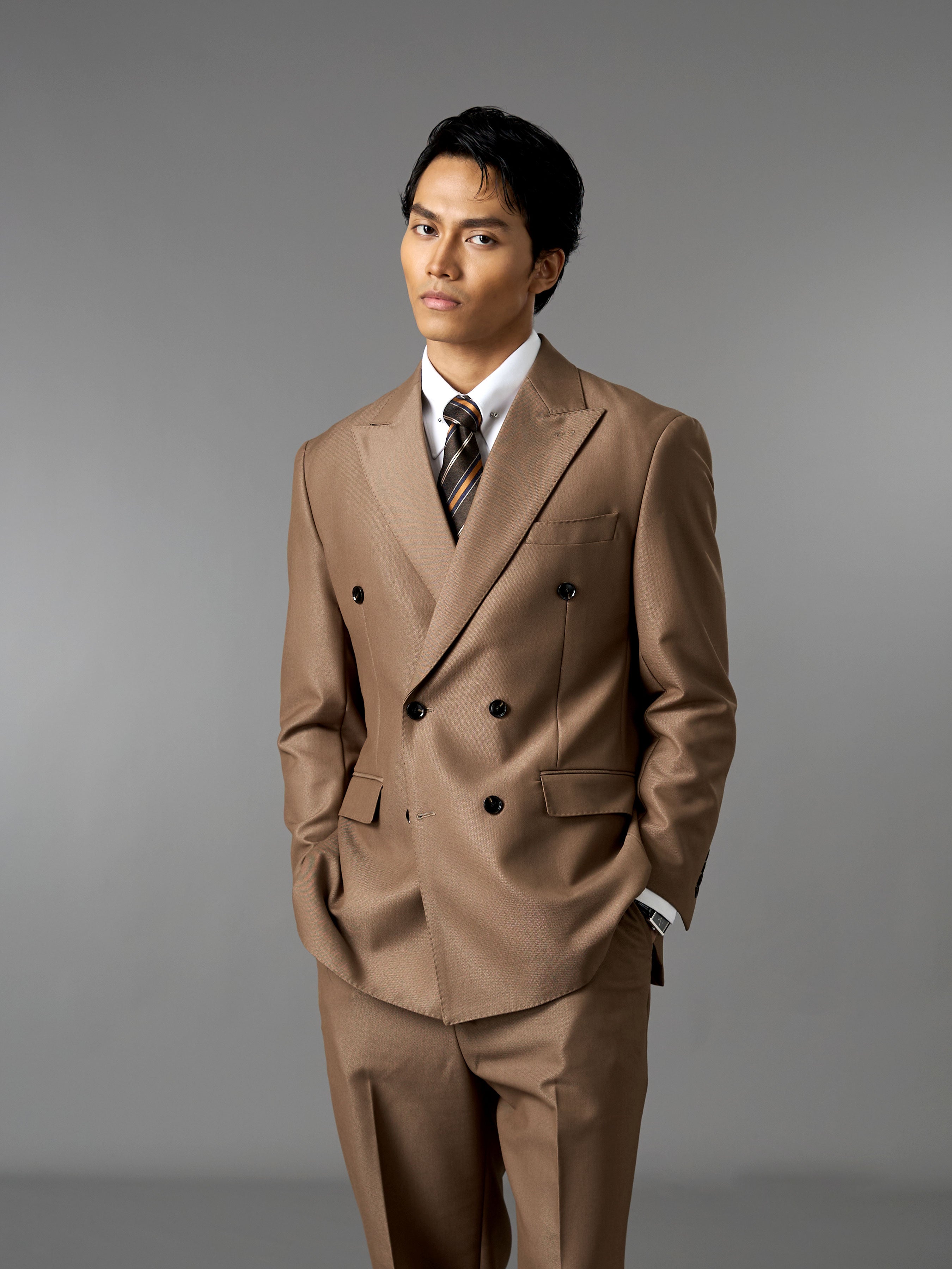 Double Breasted Suit Blazer - Golden Khaki (Regular Fit)