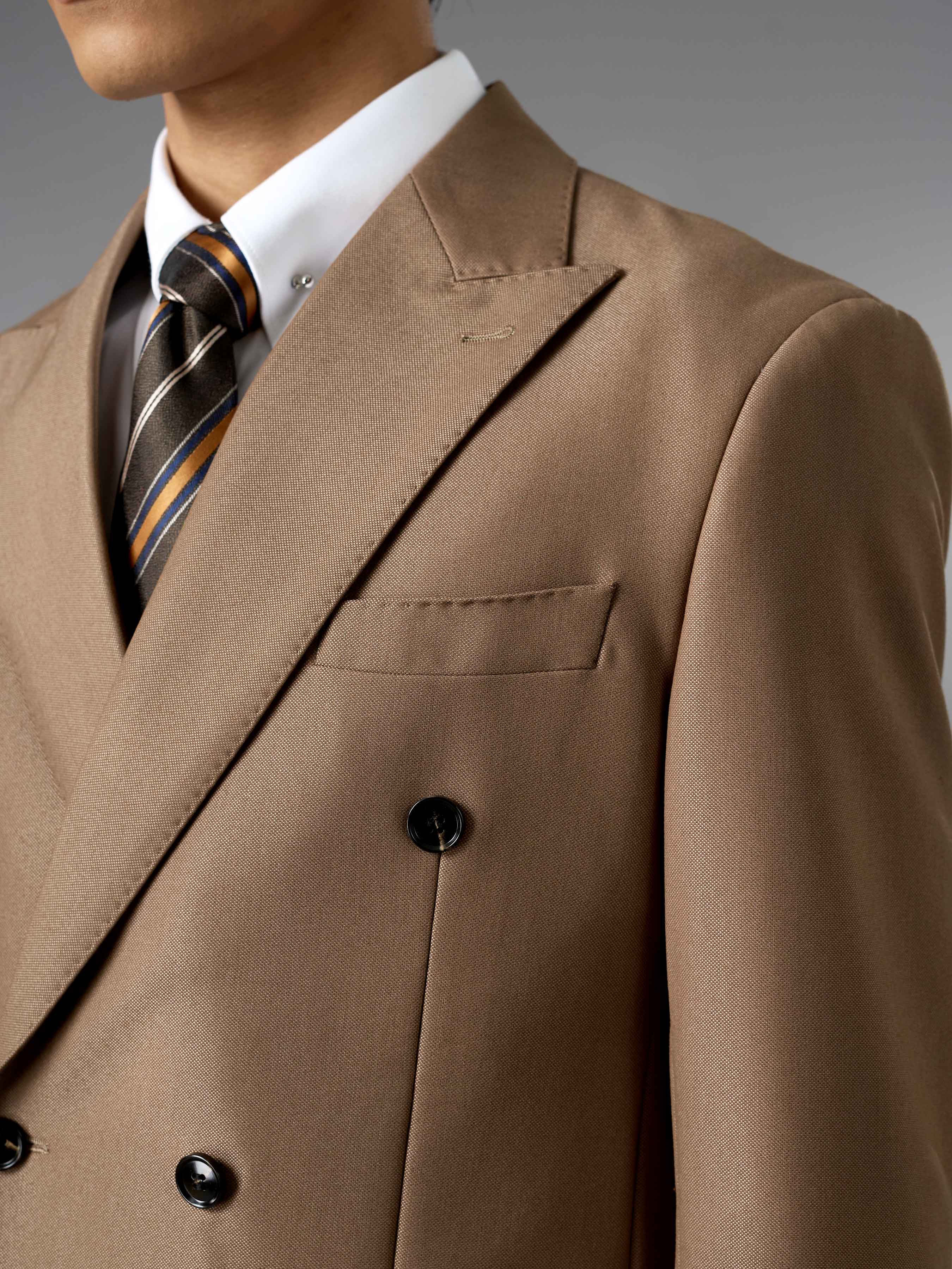 Double Breasted Suit Blazer - Golden Khaki (Regular Fit)