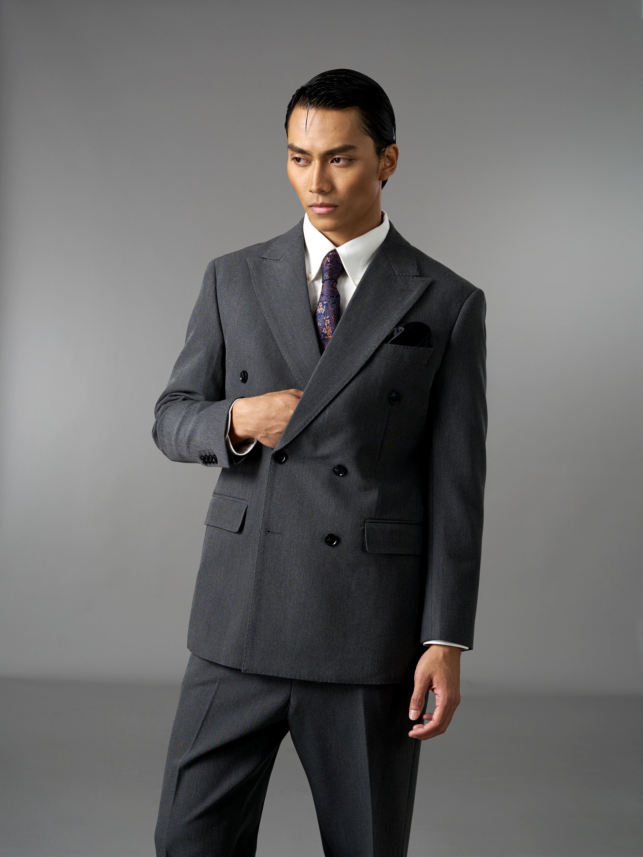 Double Breasted Suit Blazer - Graphite Grey (Regular Fit)