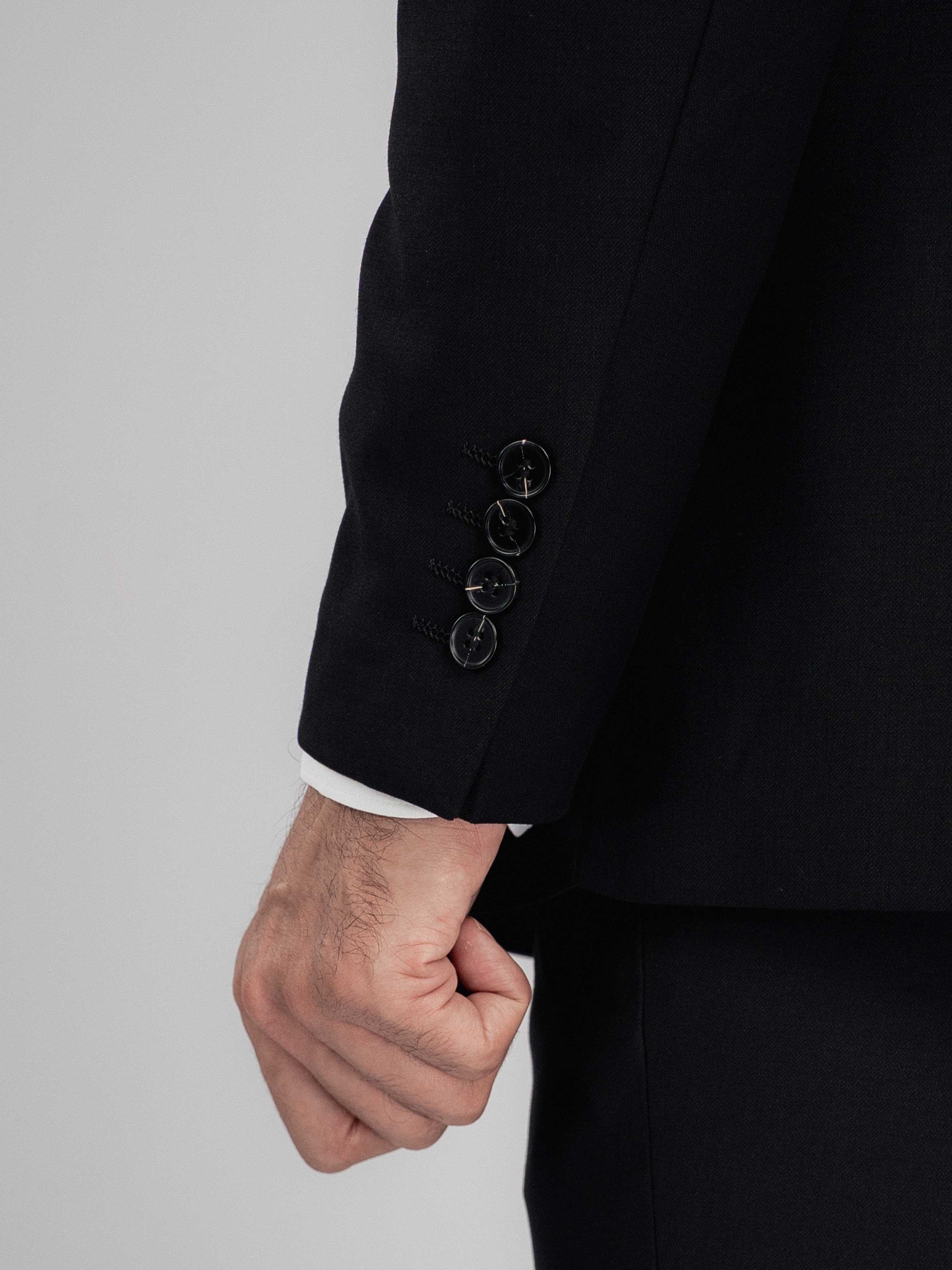 DoubleBreastedSuitBlazerJetBlackPlainPeakLapelCuff - Zeve