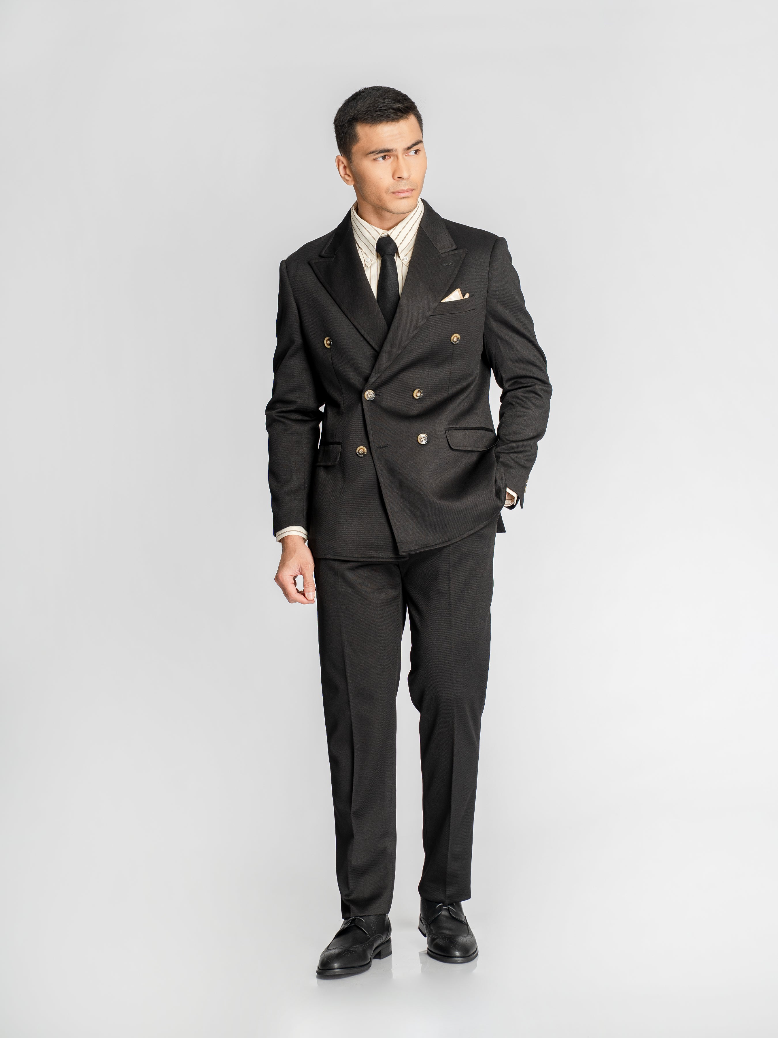 Double Breasted Suit Blazer – Onxy Black (Peak Lapel)