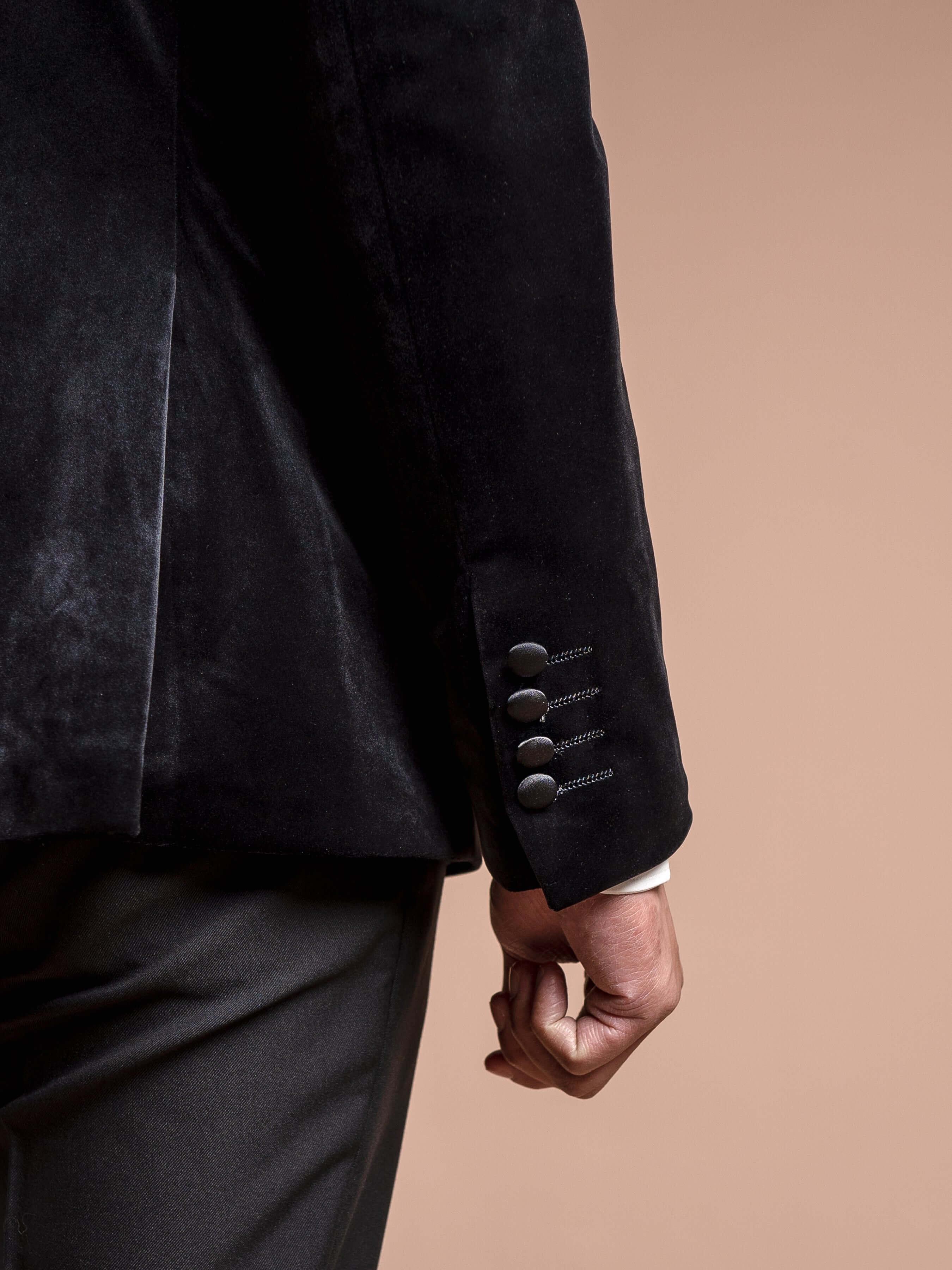 Double Breasted Tuxedo Blazer - Velvet Black Plain (Shawl Lapel)