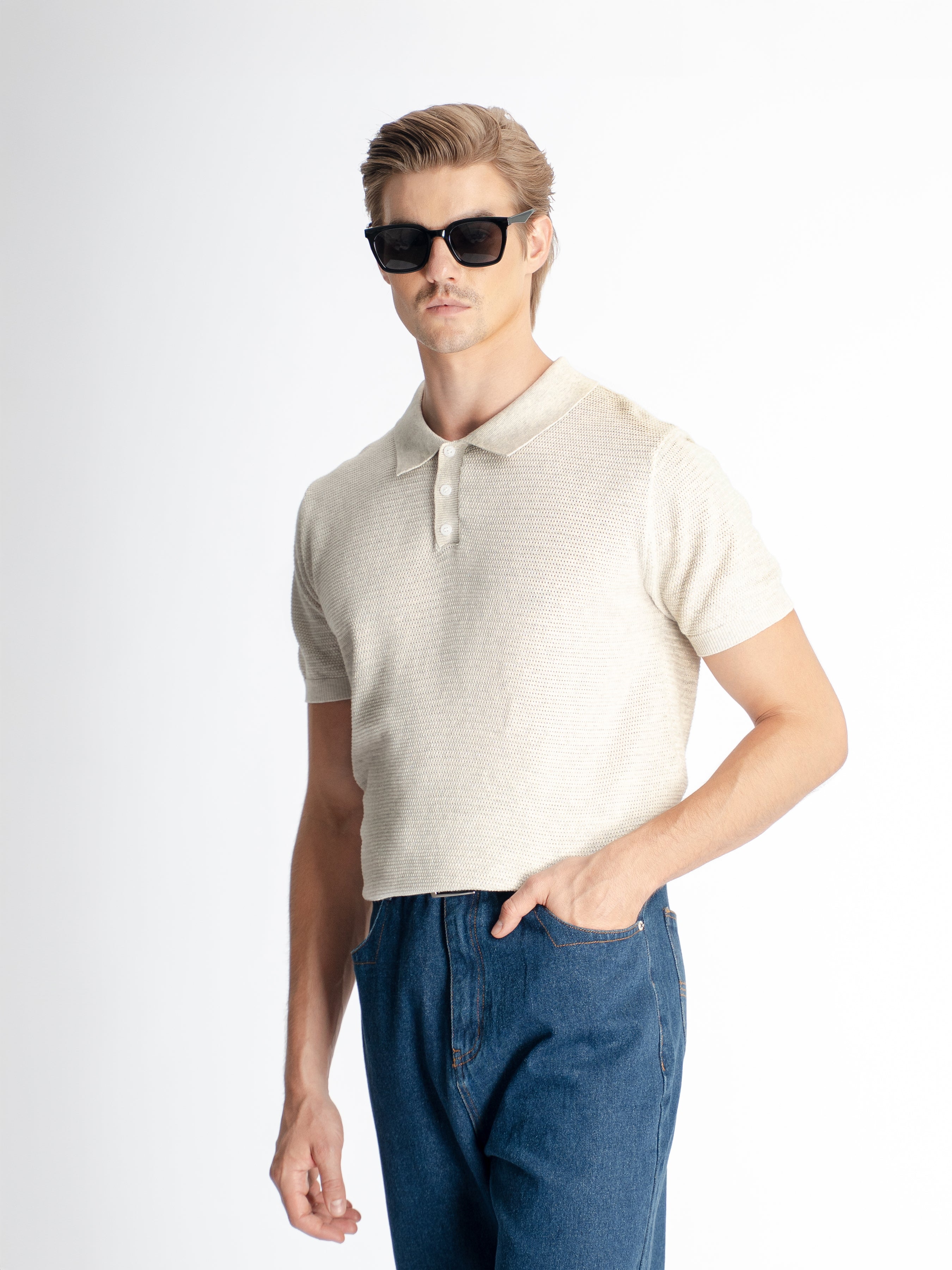 Ezra Knit Polo Tee - Beige