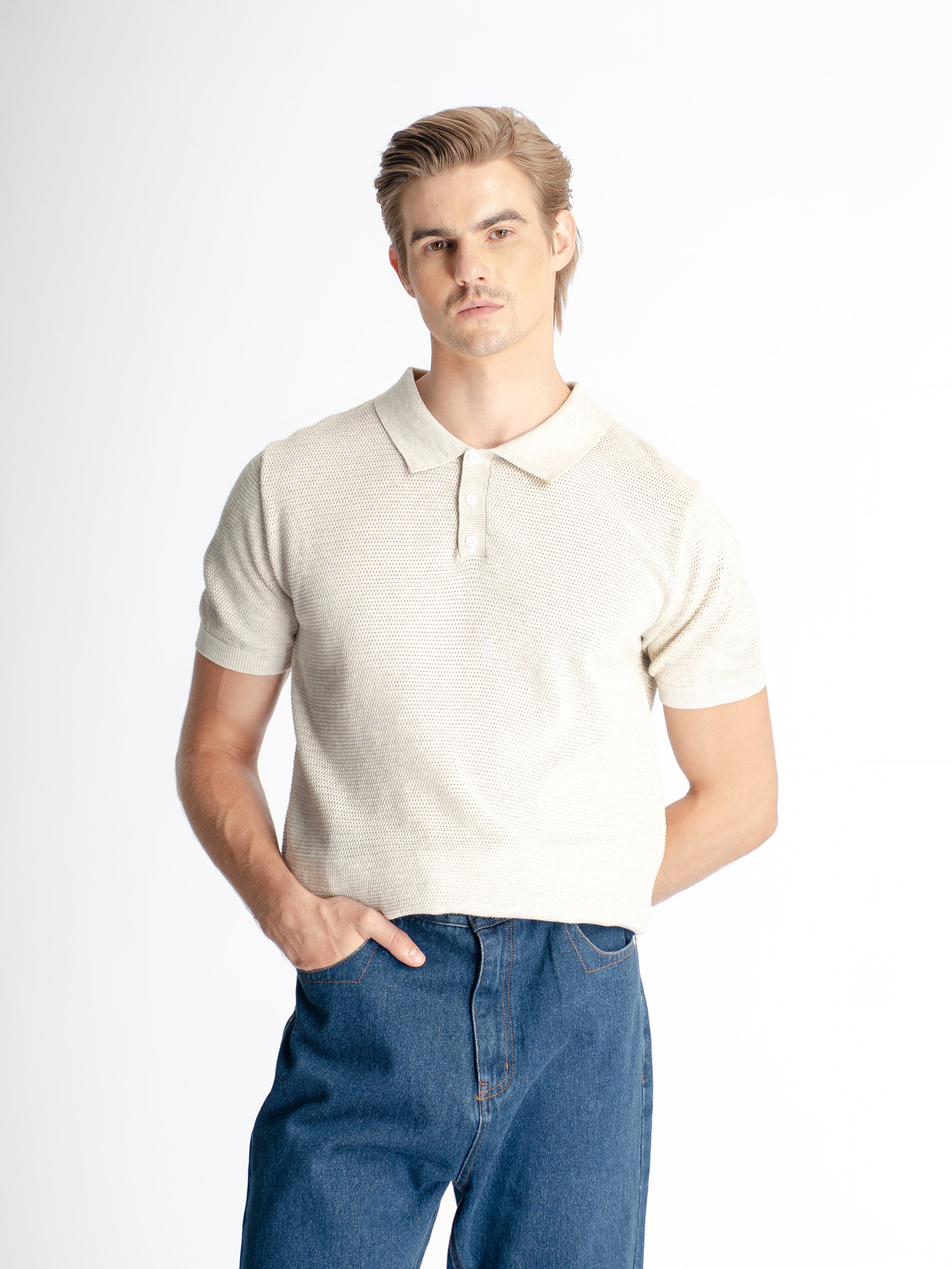 Ezra Knit Polo Tee - Beige