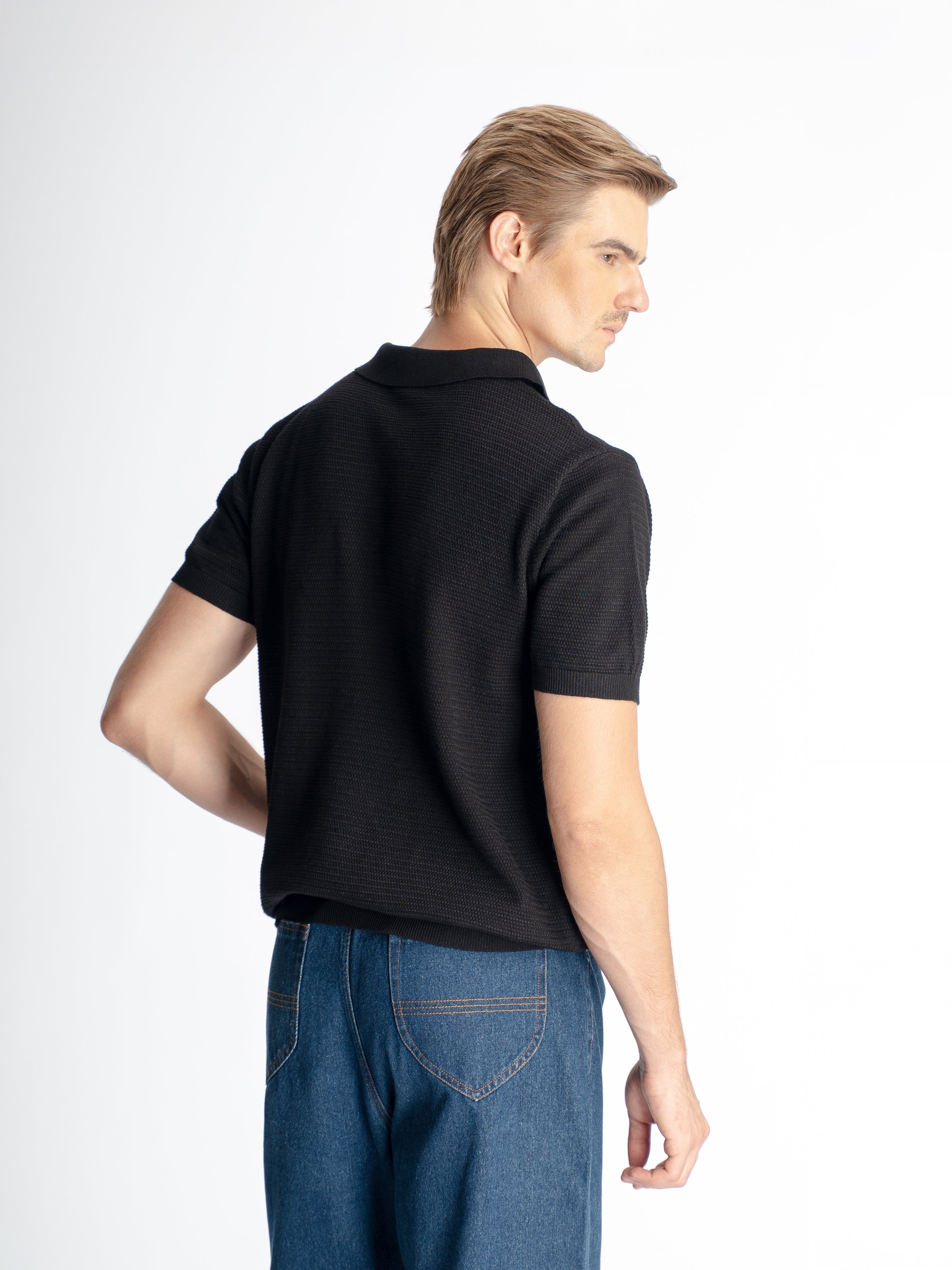 Ezra Knit Polo Tee - Black