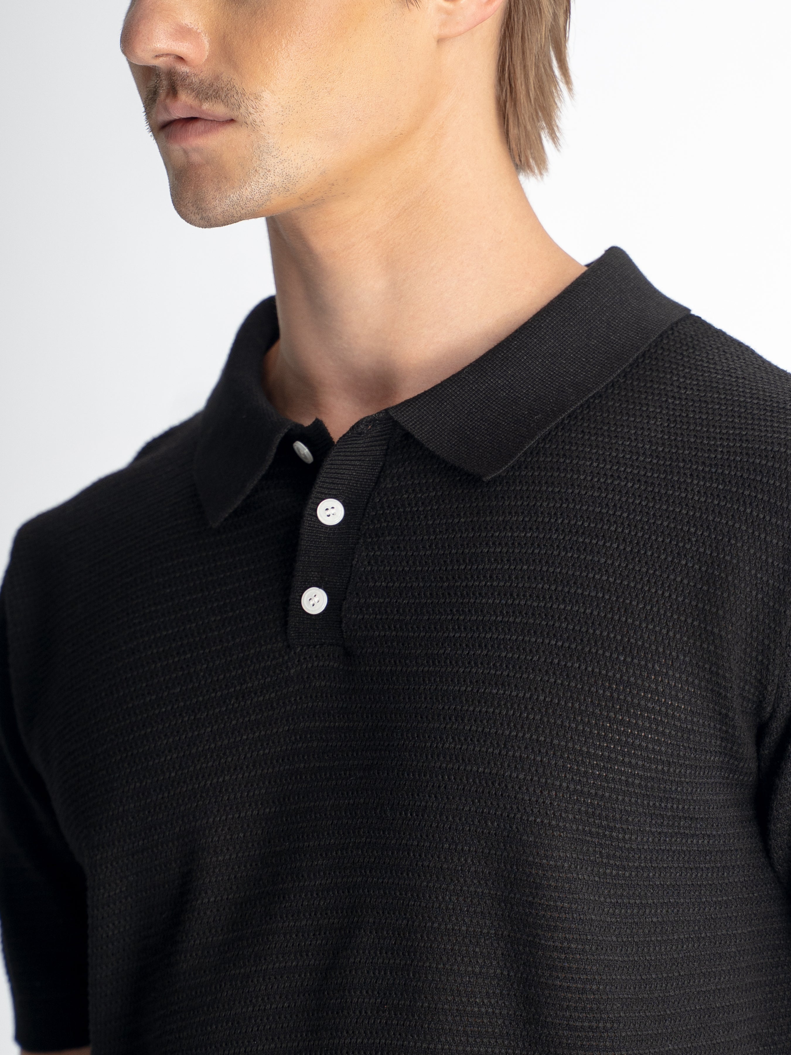 Ezra Knit Polo Tee - Black