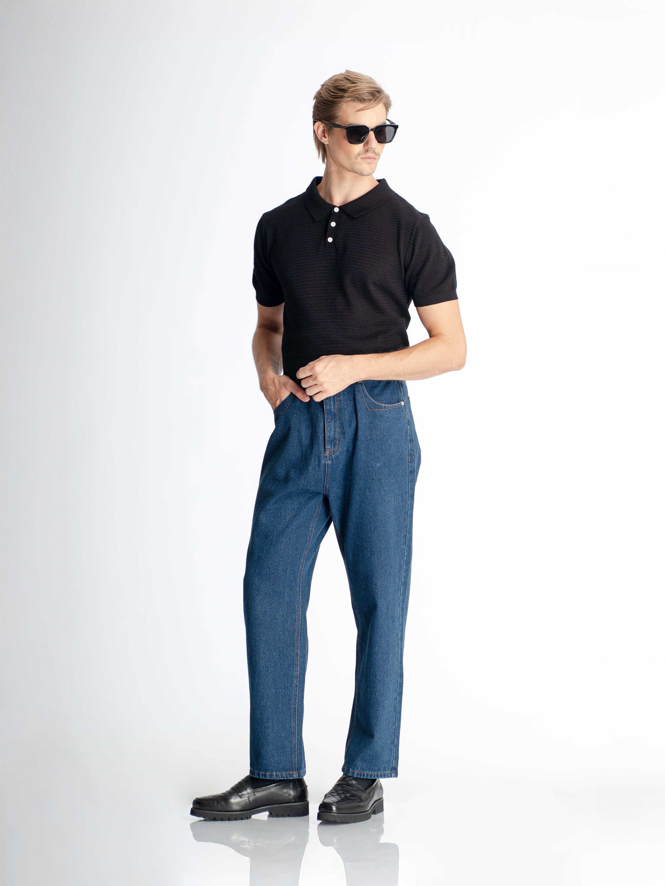 Ezra Knit Polo Tee - Black