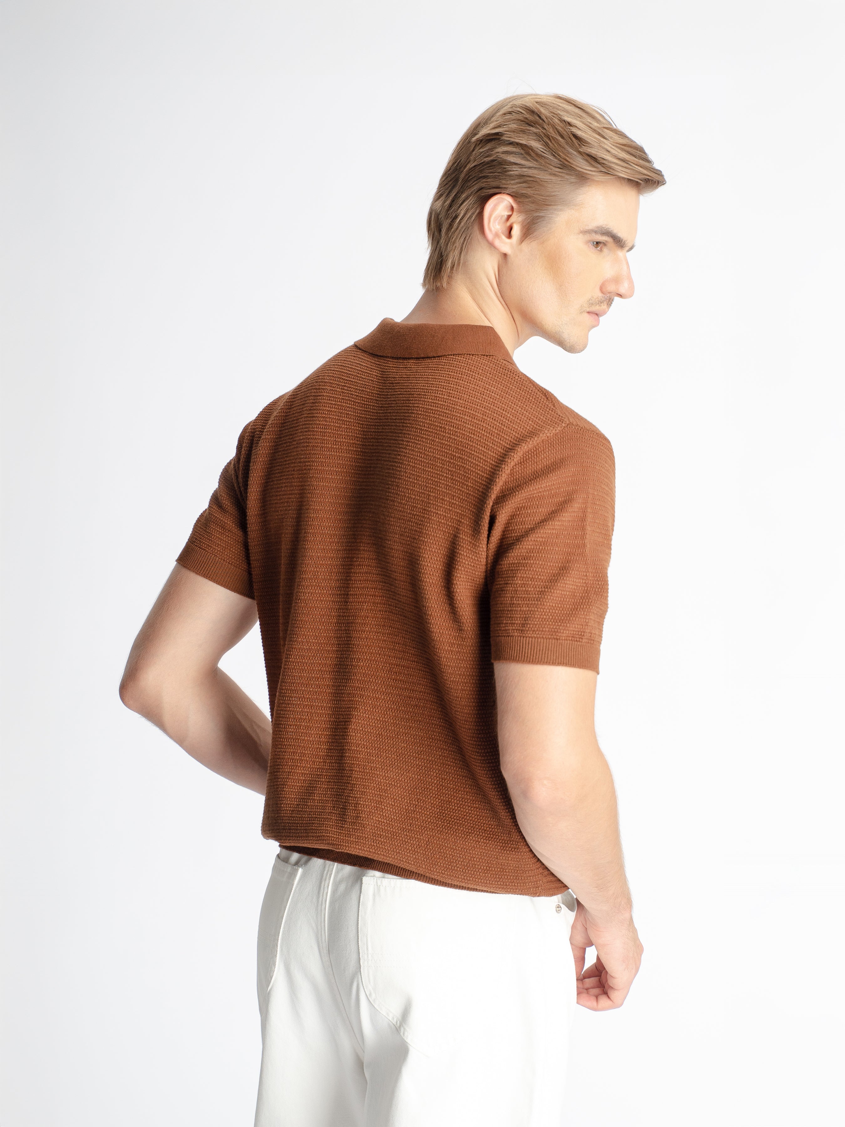 Ezra Knit Polo Tee - Coffee