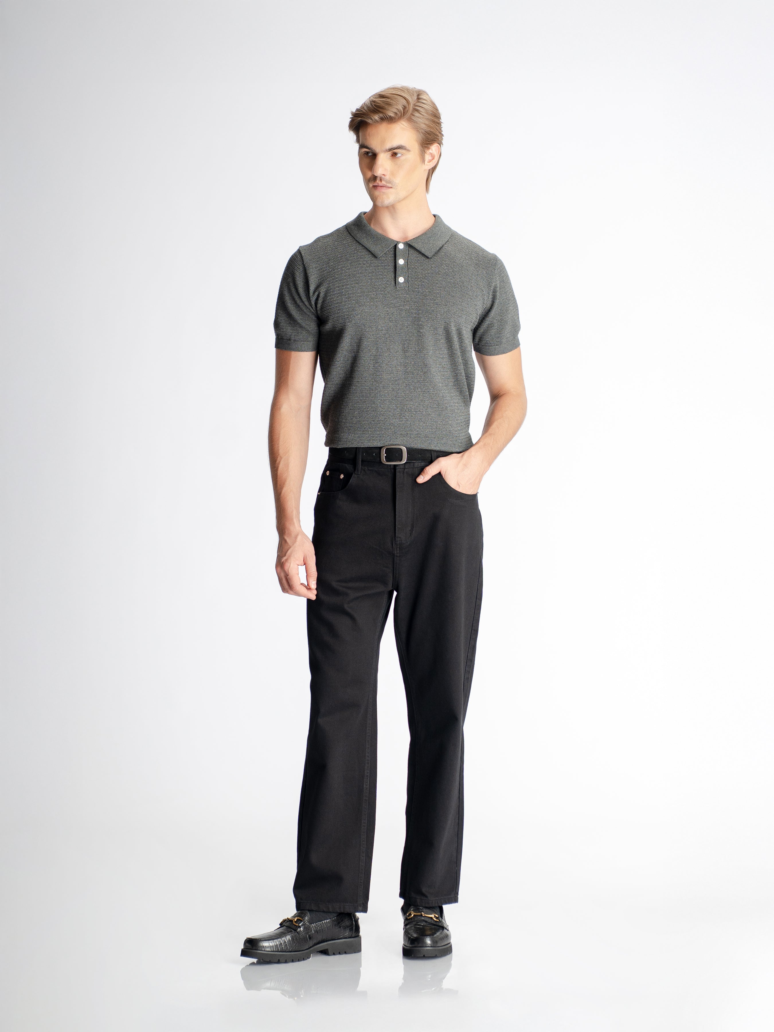Ezra Knit Polo Tee - Grey