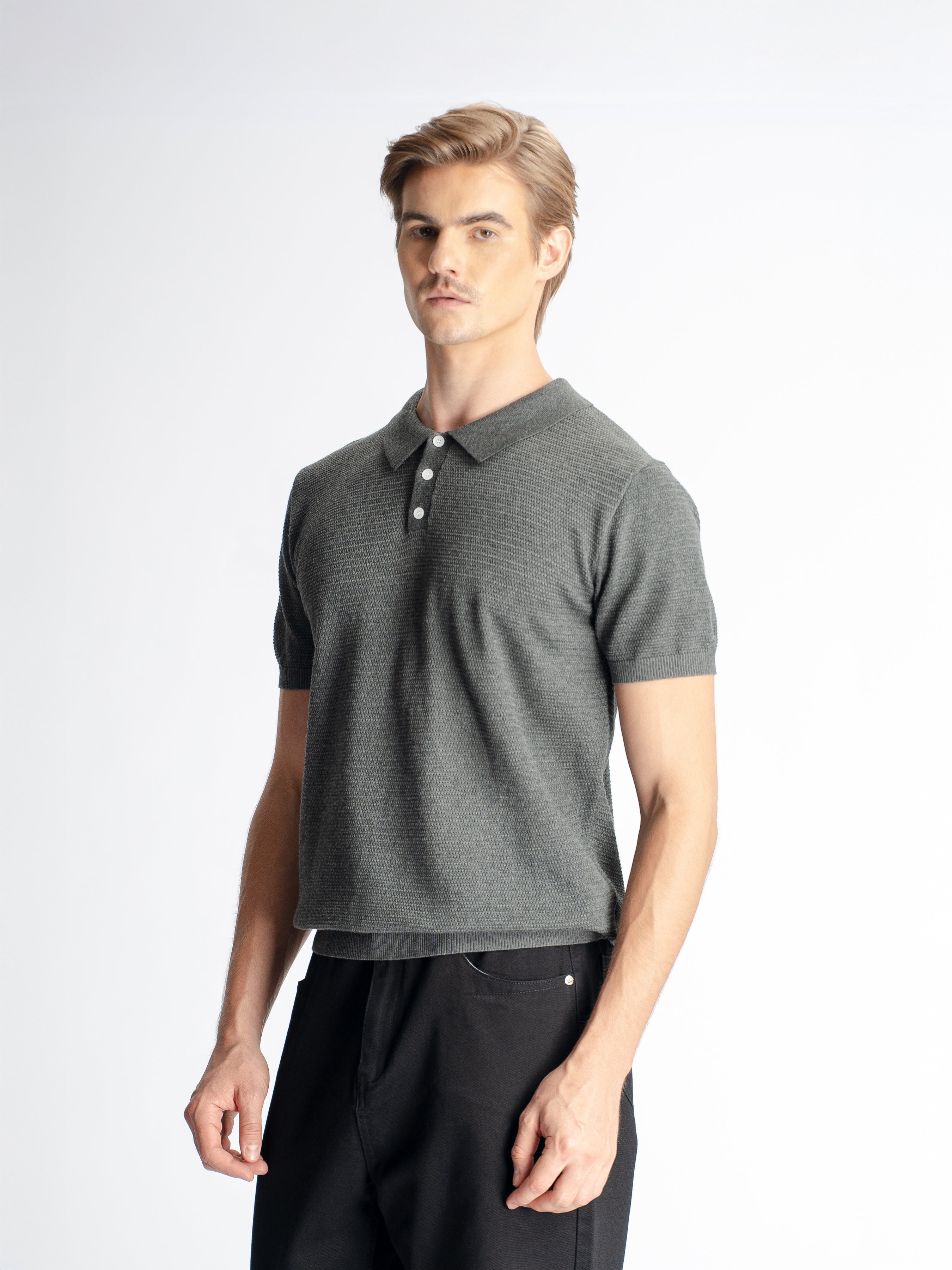 Ezra Knit Polo Tee - Grey