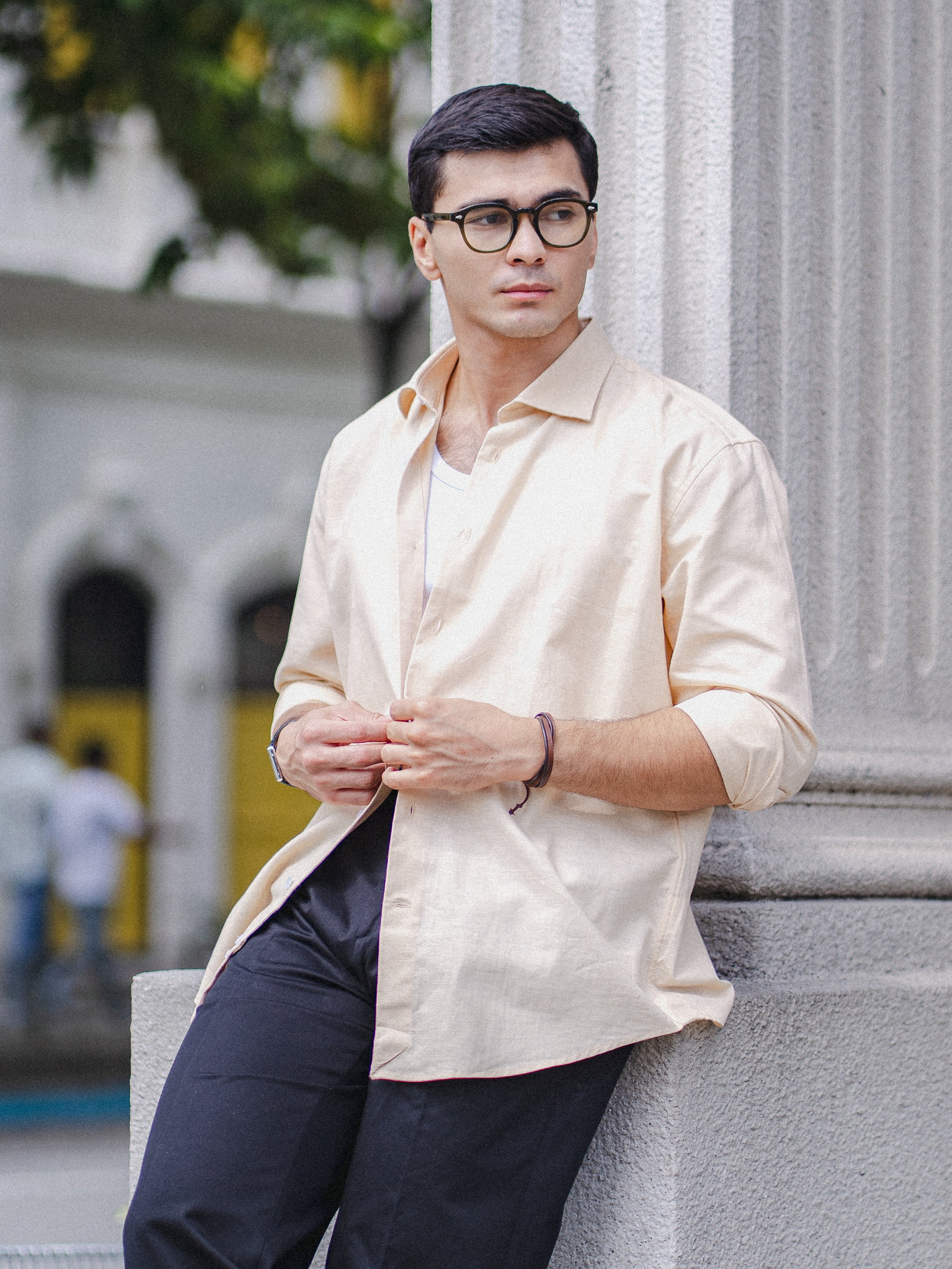 Franco Linen Shirt - Beige Windsor Collar
