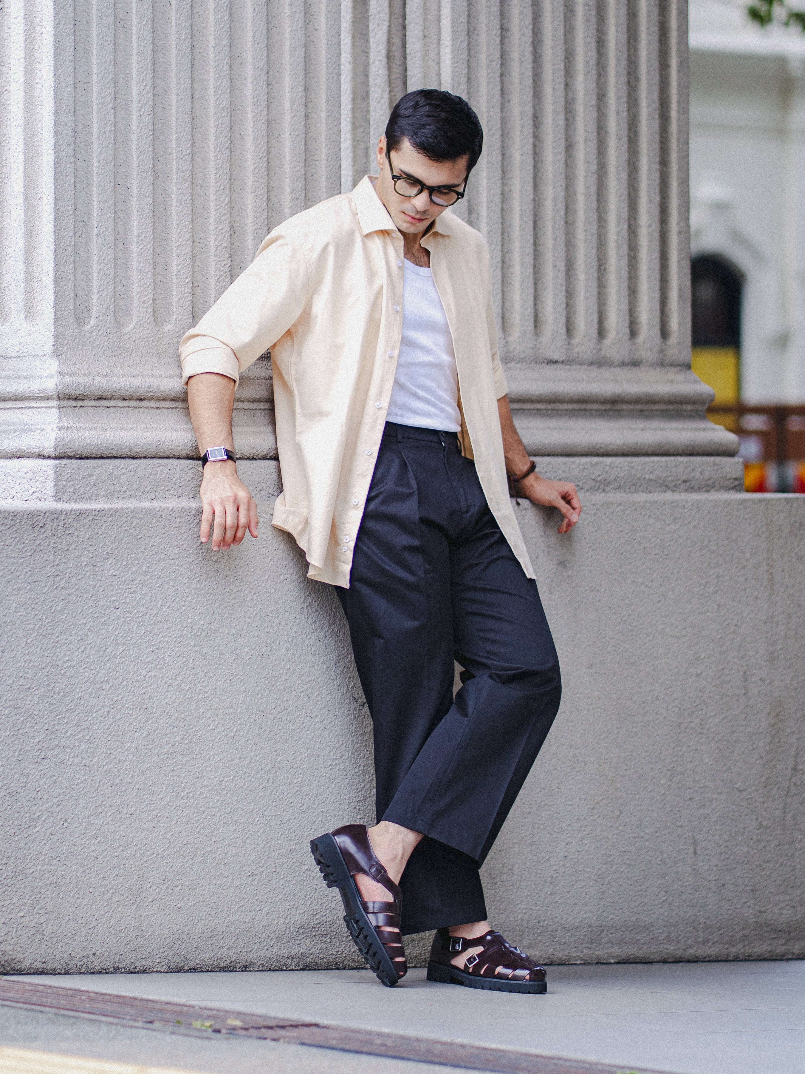 Franco Linen Shirt - Beige Windsor Collar