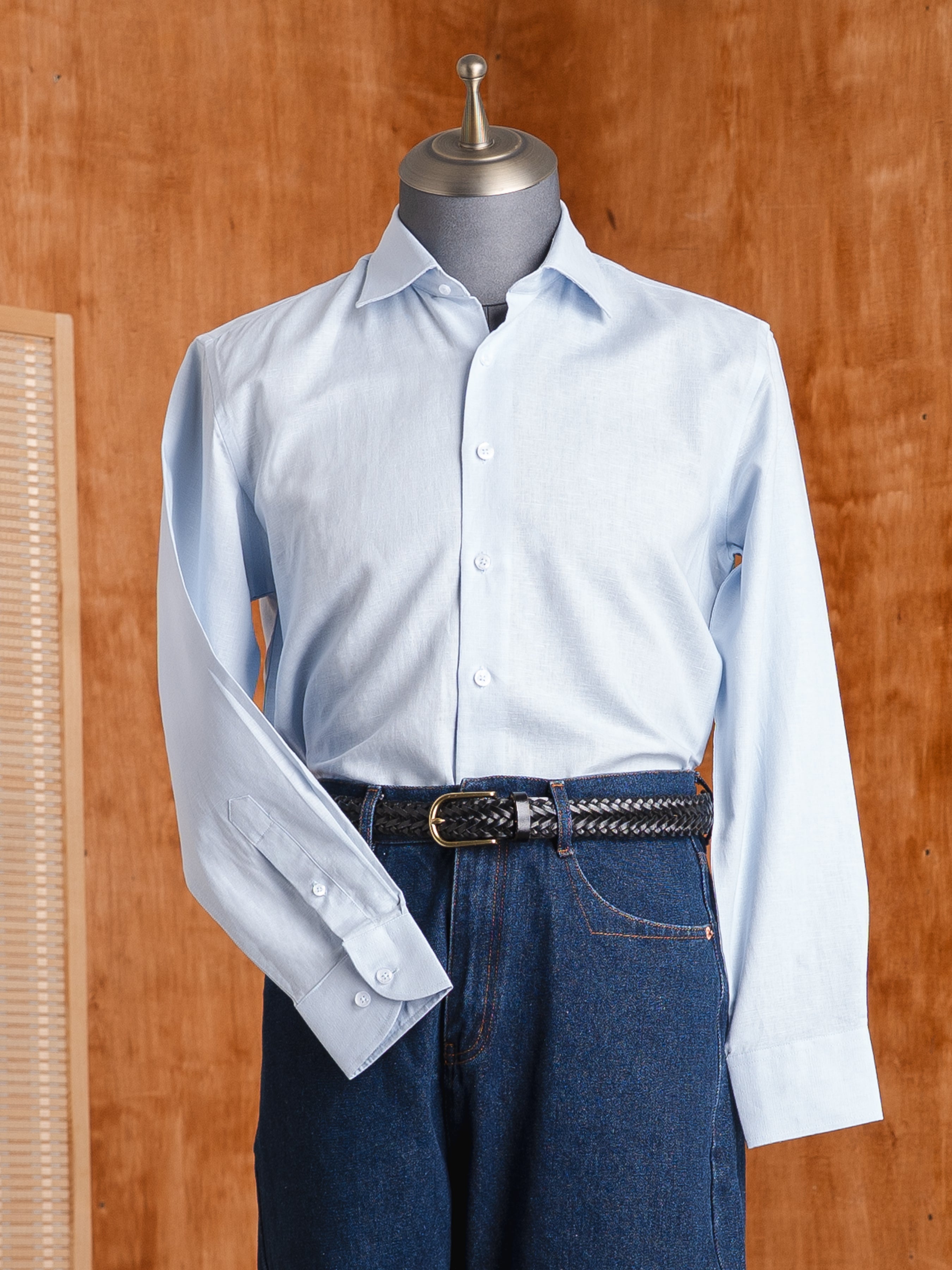 Franco Linen Shirt - Light Blue Windsor Collar