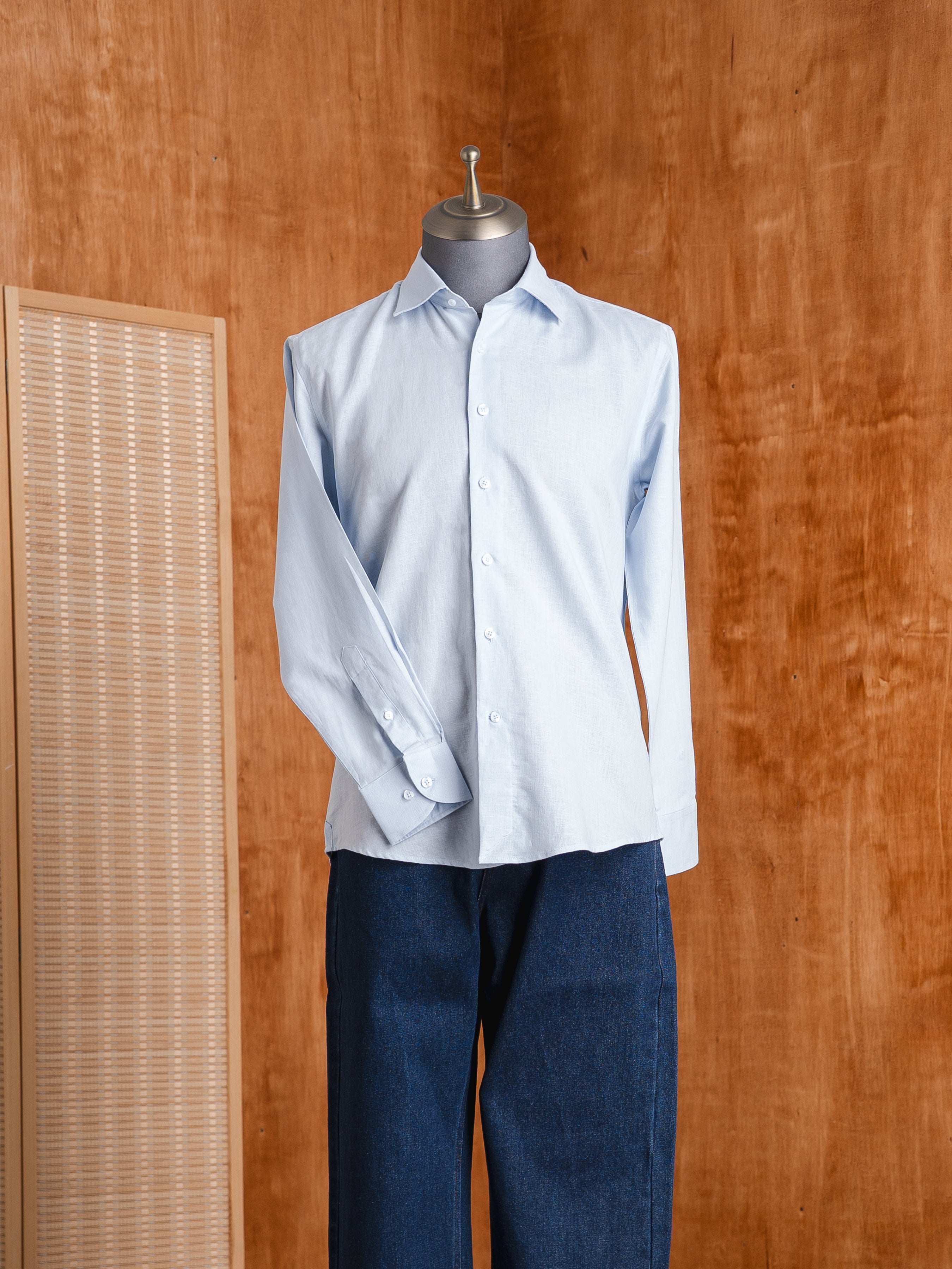 Franco Linen Shirt - Light Blue Windsor Collar