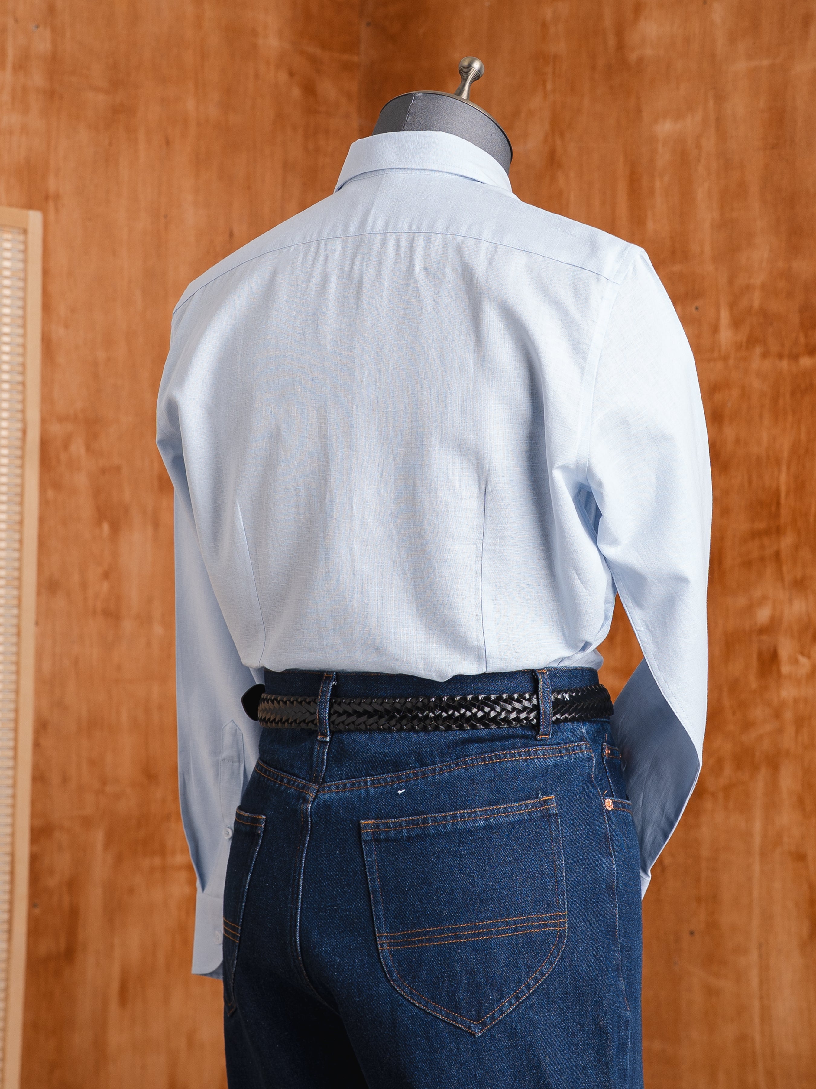 Franco Linen Shirt - Light Blue Windsor Collar