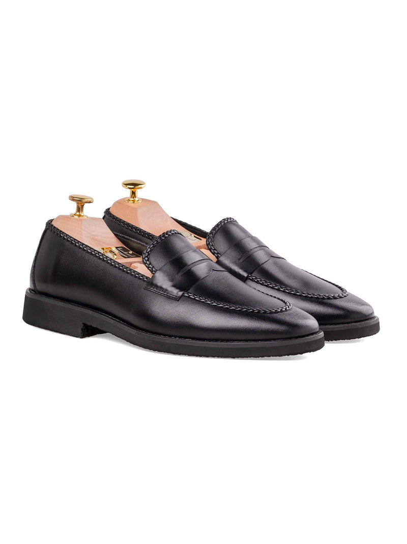 Front-Braided-Penny-Loafer-Solid-Black-_Crepe-Sole - Zeve