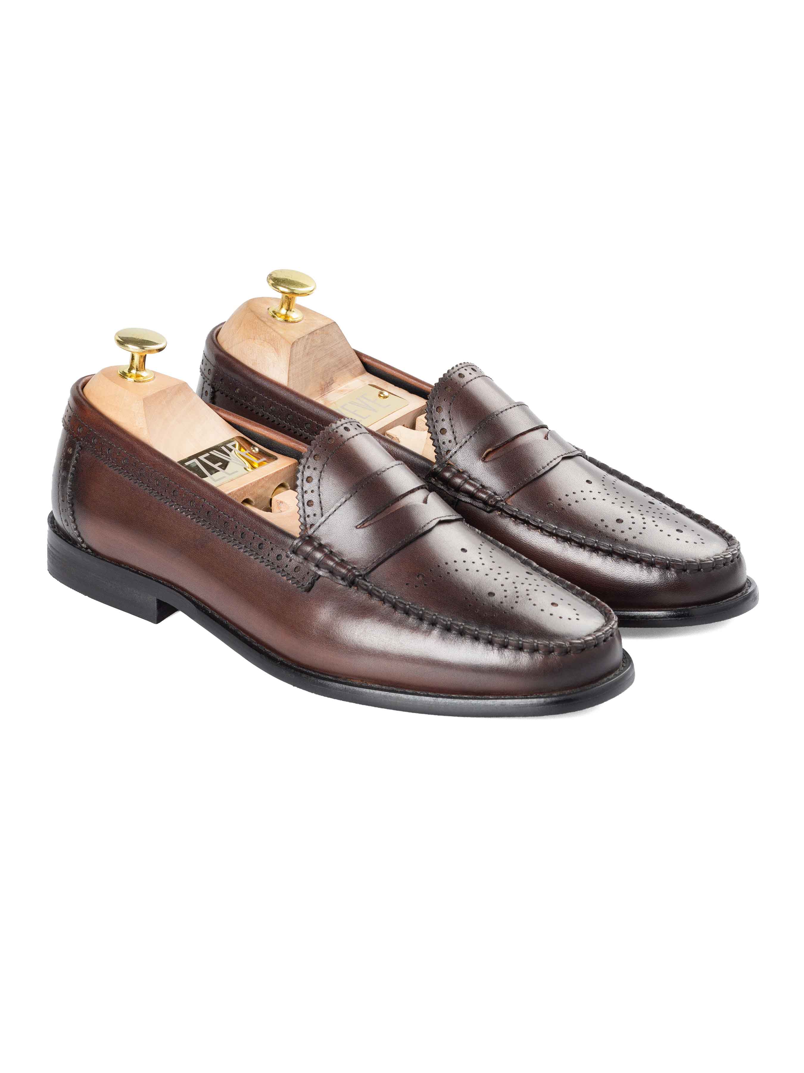 Front-Brogue-Penny-Loafer-Coffee - Zeve