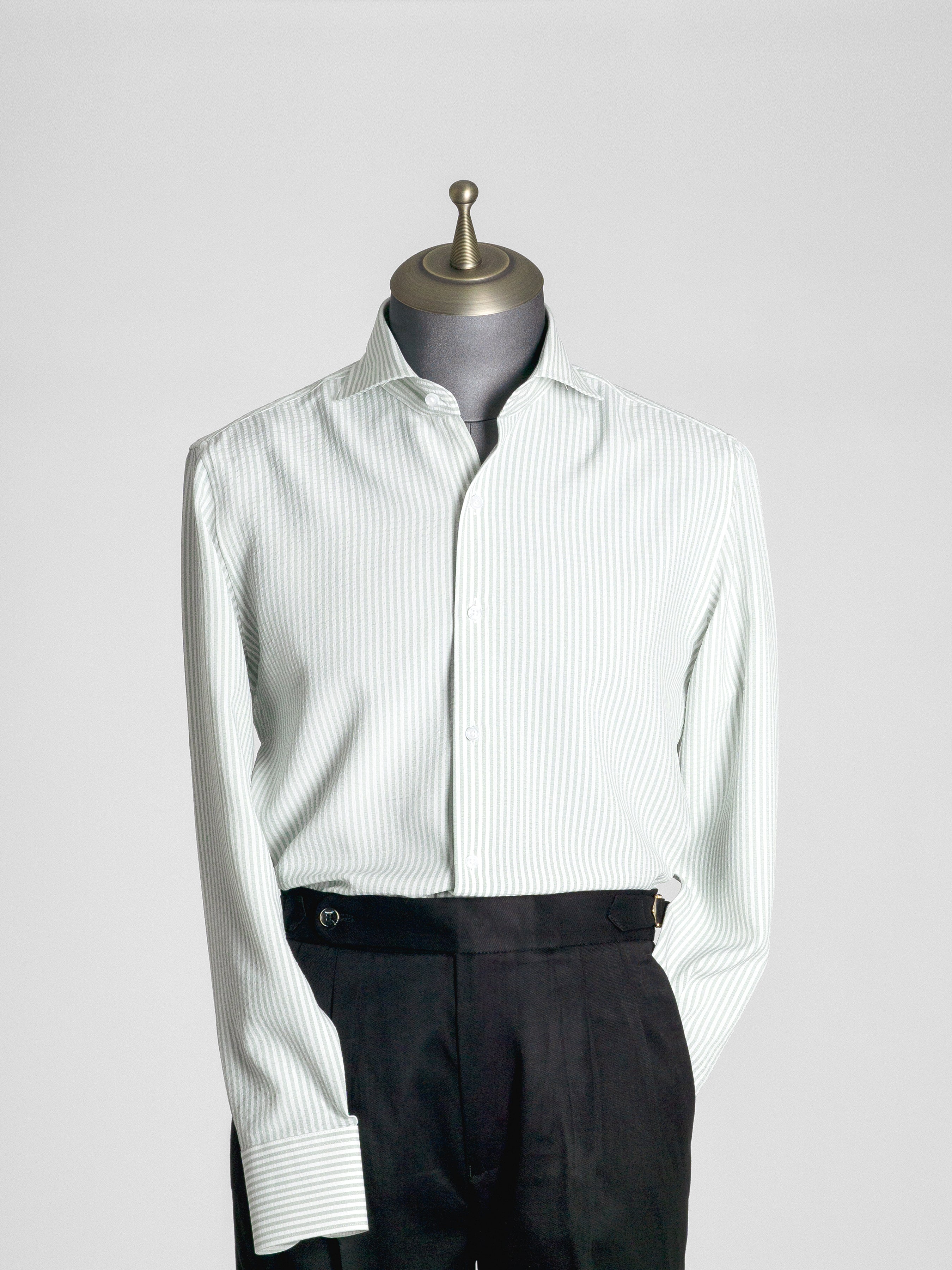 Front-Seersucker-Striped-Shirt-SageGreen - Zeve