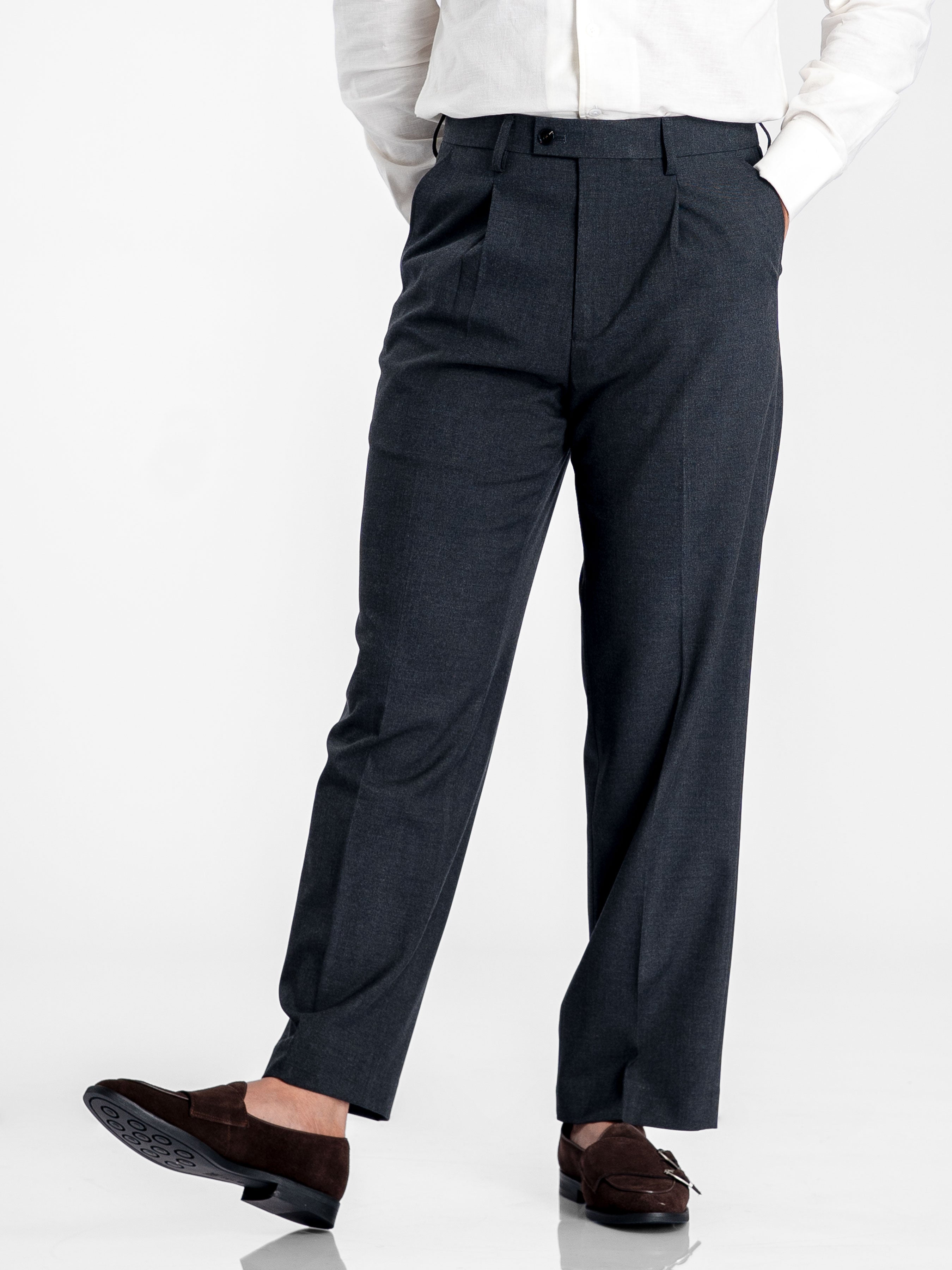 Vicolo Trousers With Belt Loop - Dark Grey (Wide Fit)