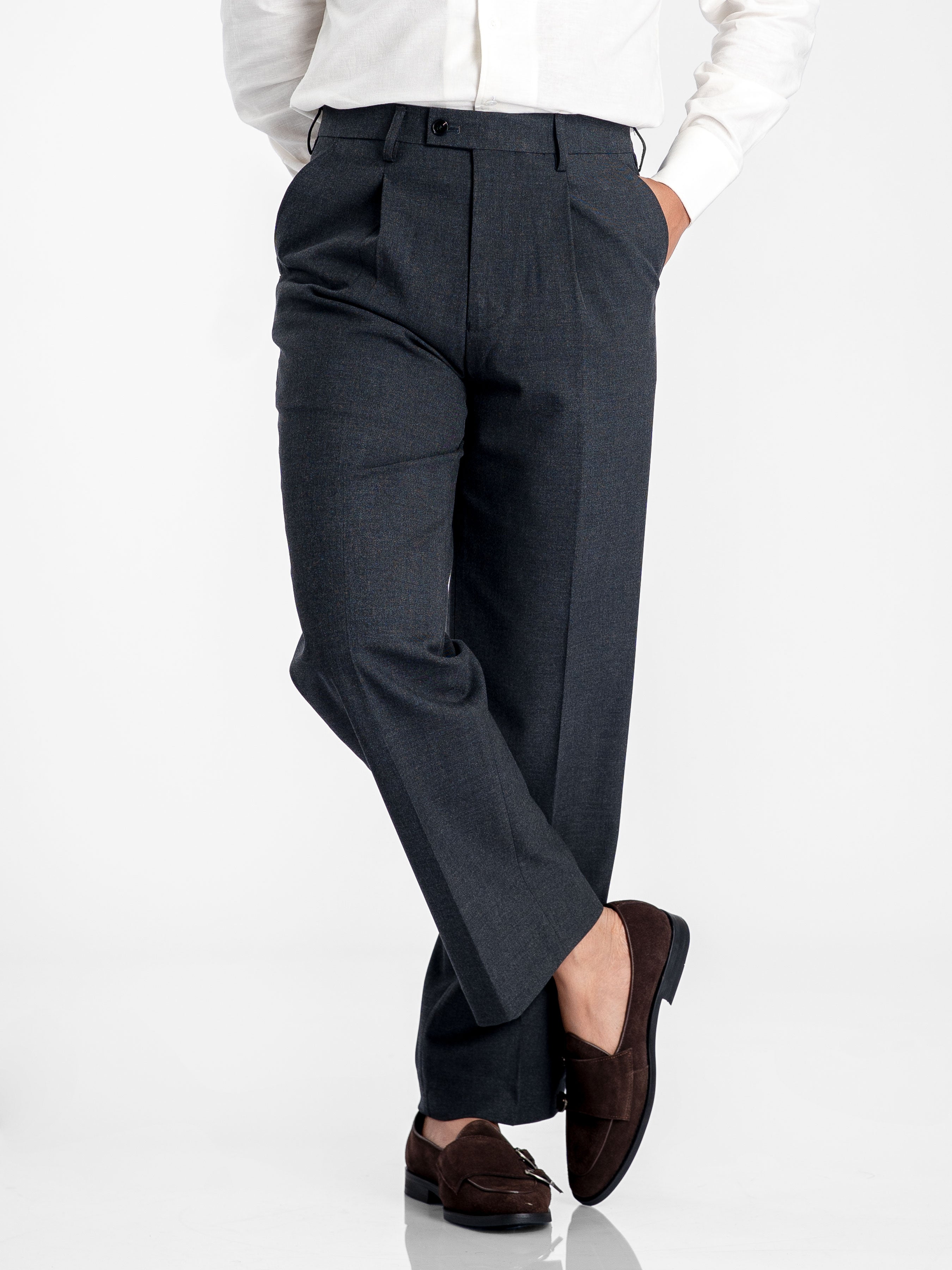 Vicolo Trousers With Belt Loop - Dark Grey (Wide Fit)