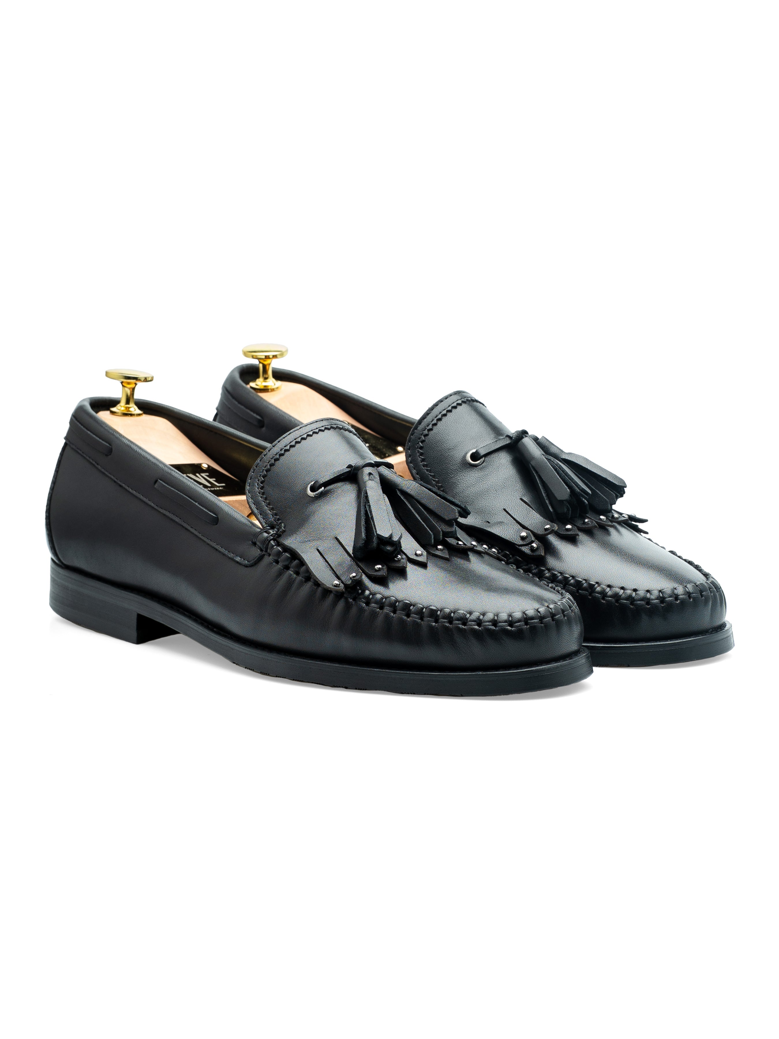 Alessio Studded Loafer - Solid Black Leather